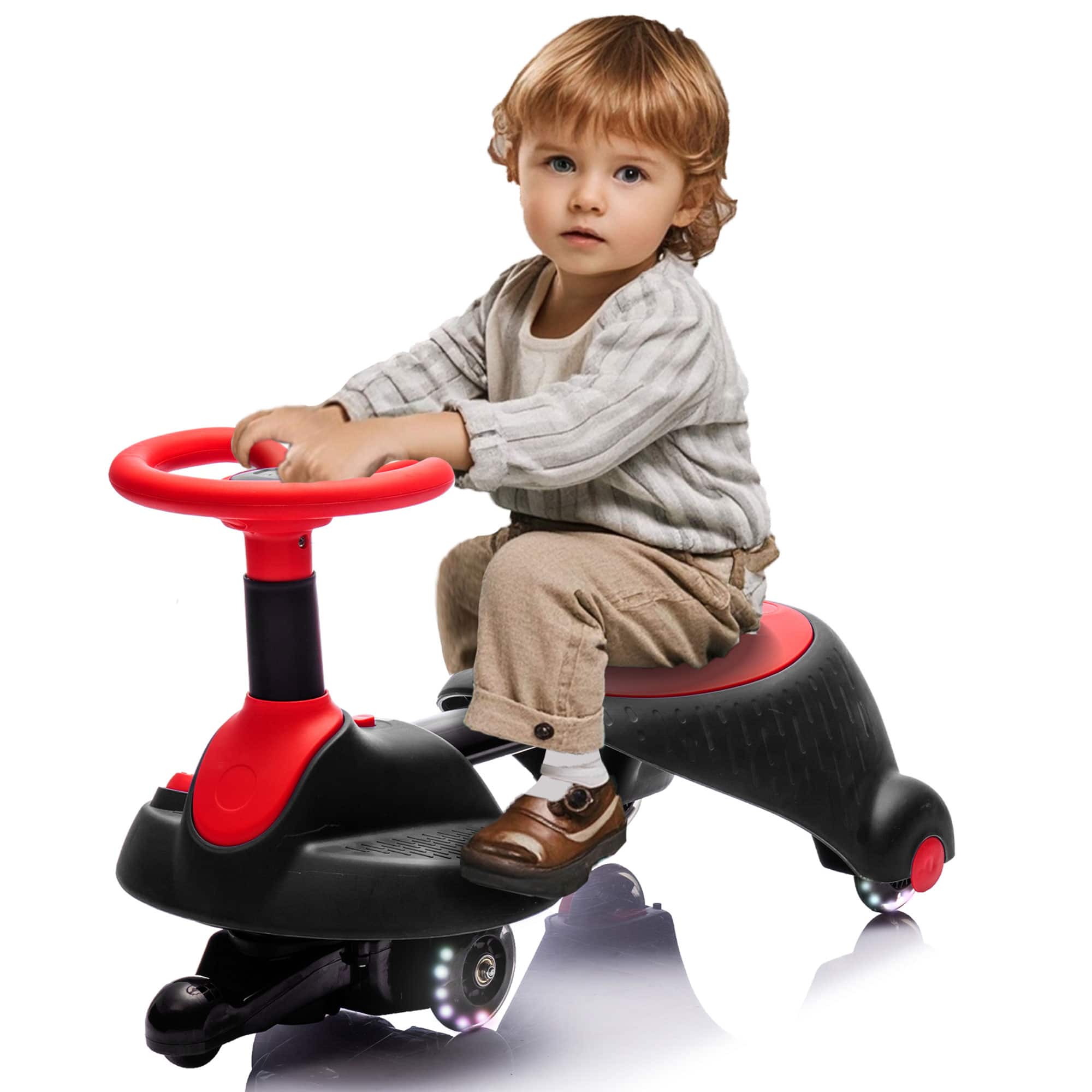 Glintex - 6V Ride On Electric Wiggle Car,Scooter，Shock absorbing PU Wheels,Retractable,Rotates 360°,3.11MPH for Kids aged 3+ - Red