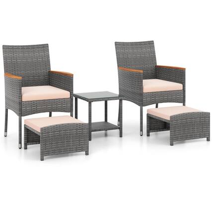 Front. Boyel Living - Gray 5 Pieces Patio Conversation Set with Soft Cushions and Ottomans 33-in L x 23.5-in W x 23.5-in H - Gray.