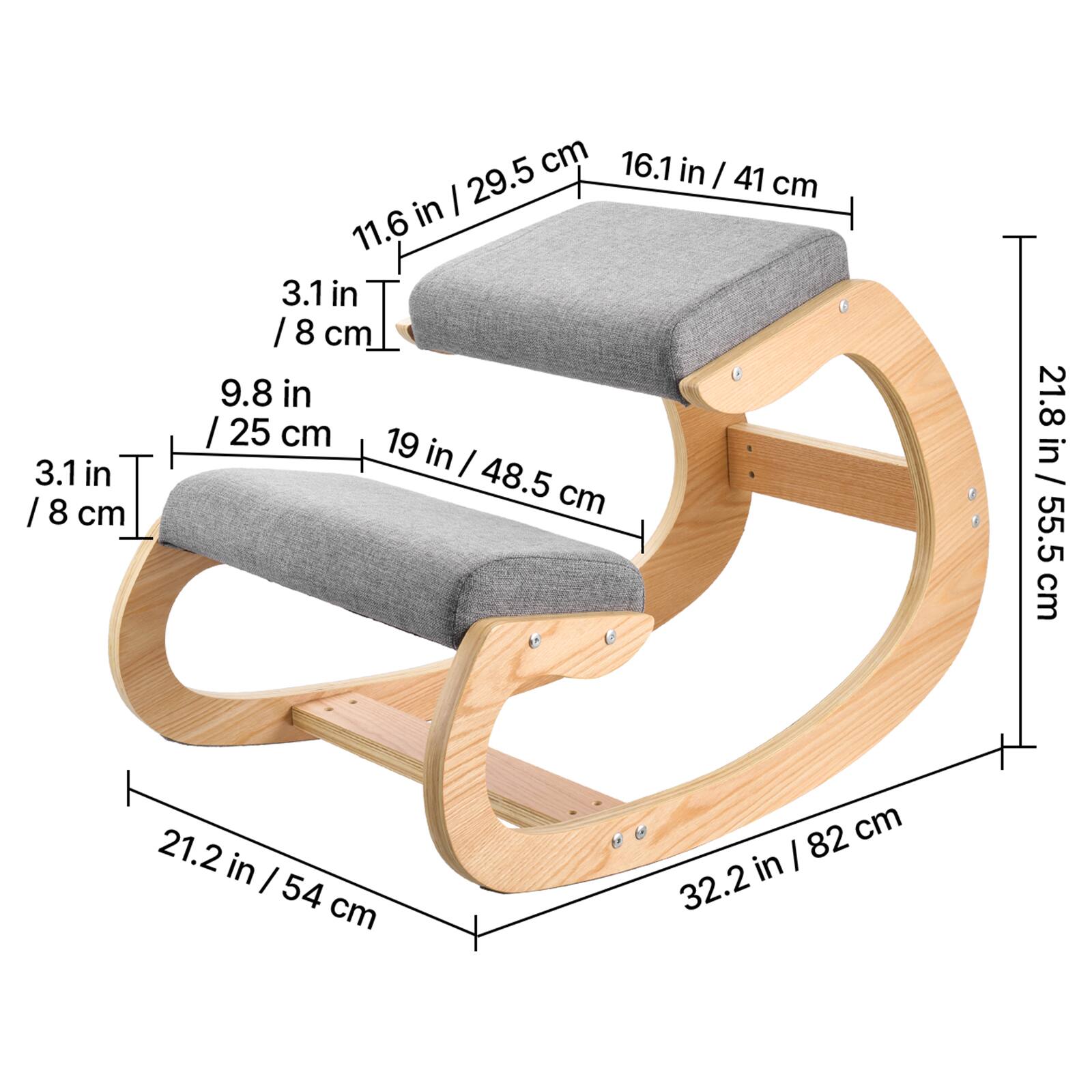 3.1 in / 8 cm  
9.8 in / 25 cm  
11.6 in / 29.5 cm  
16.1 in / 41 cm  
19 in / 48.5 cm  
21.2 in / 54 cm  
21.8 in / 55.5 cm  
32.2 in / 82 cm
