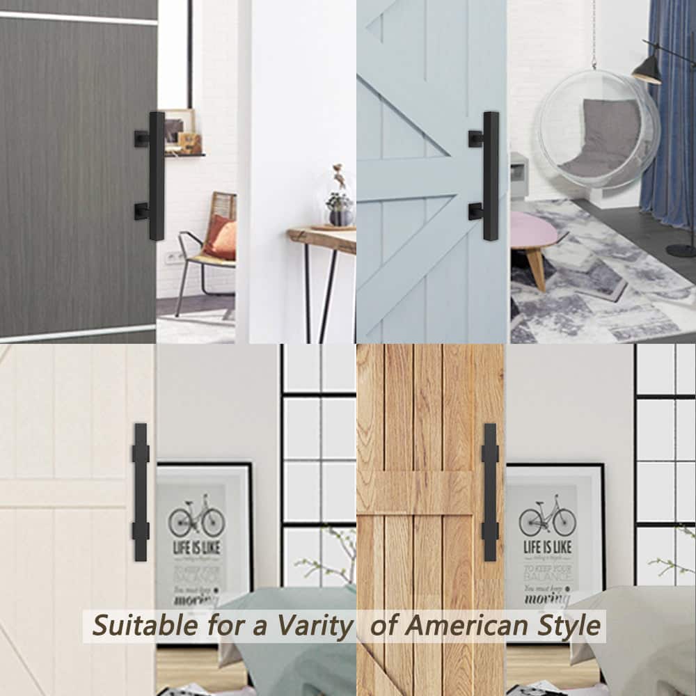 Boyel Living - 10 in. Square Pull and Flush Sliding Barn Door Handle Set - Black