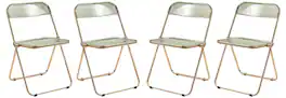 LeisureMod - Lawrence 4-PCS Modern Acrylic Folding Chair with Gold Chrome Steel Frame - Space-Saving Portable Chair - Amber
