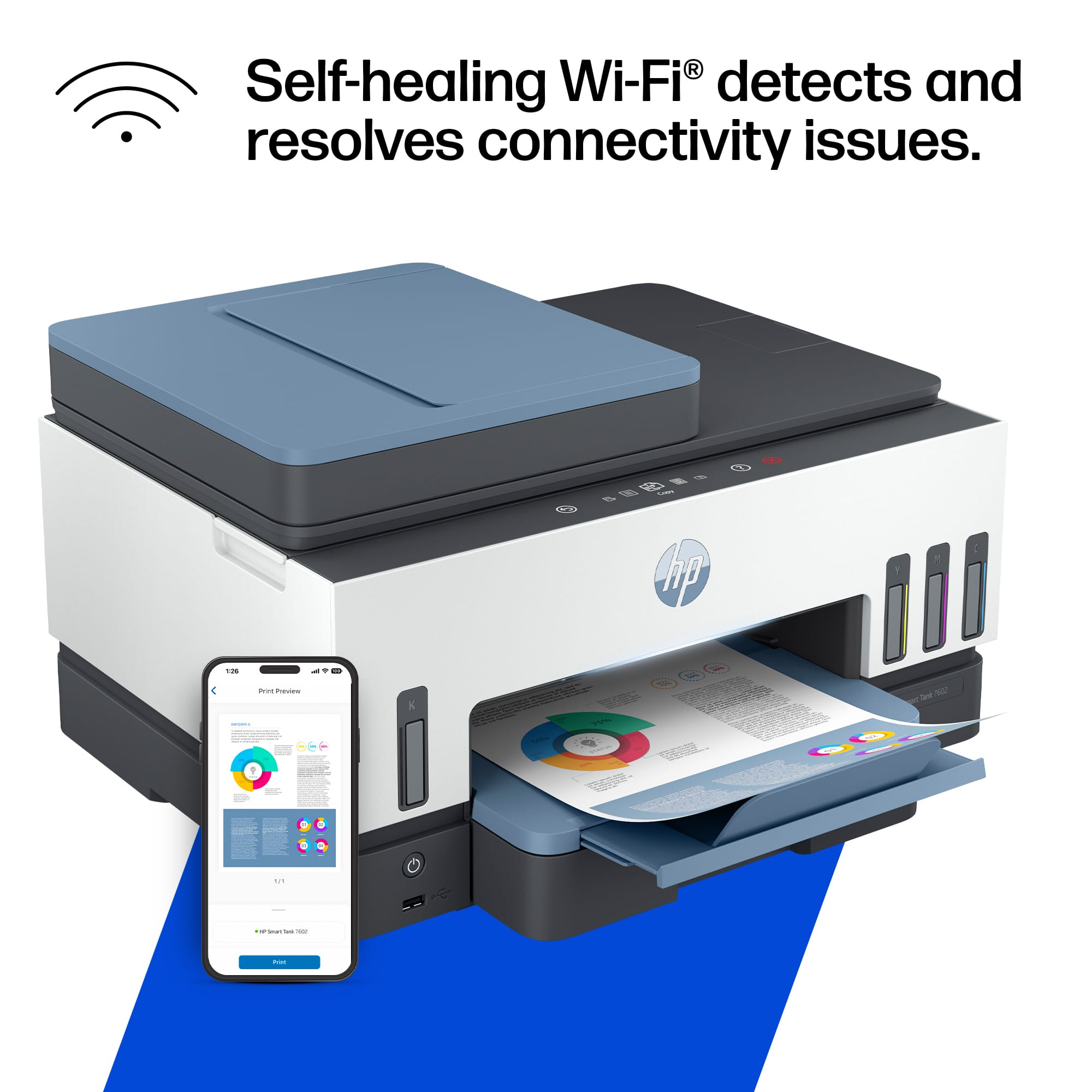 Self-healing Wi-Fi® detects and resolves connectivity issues.
