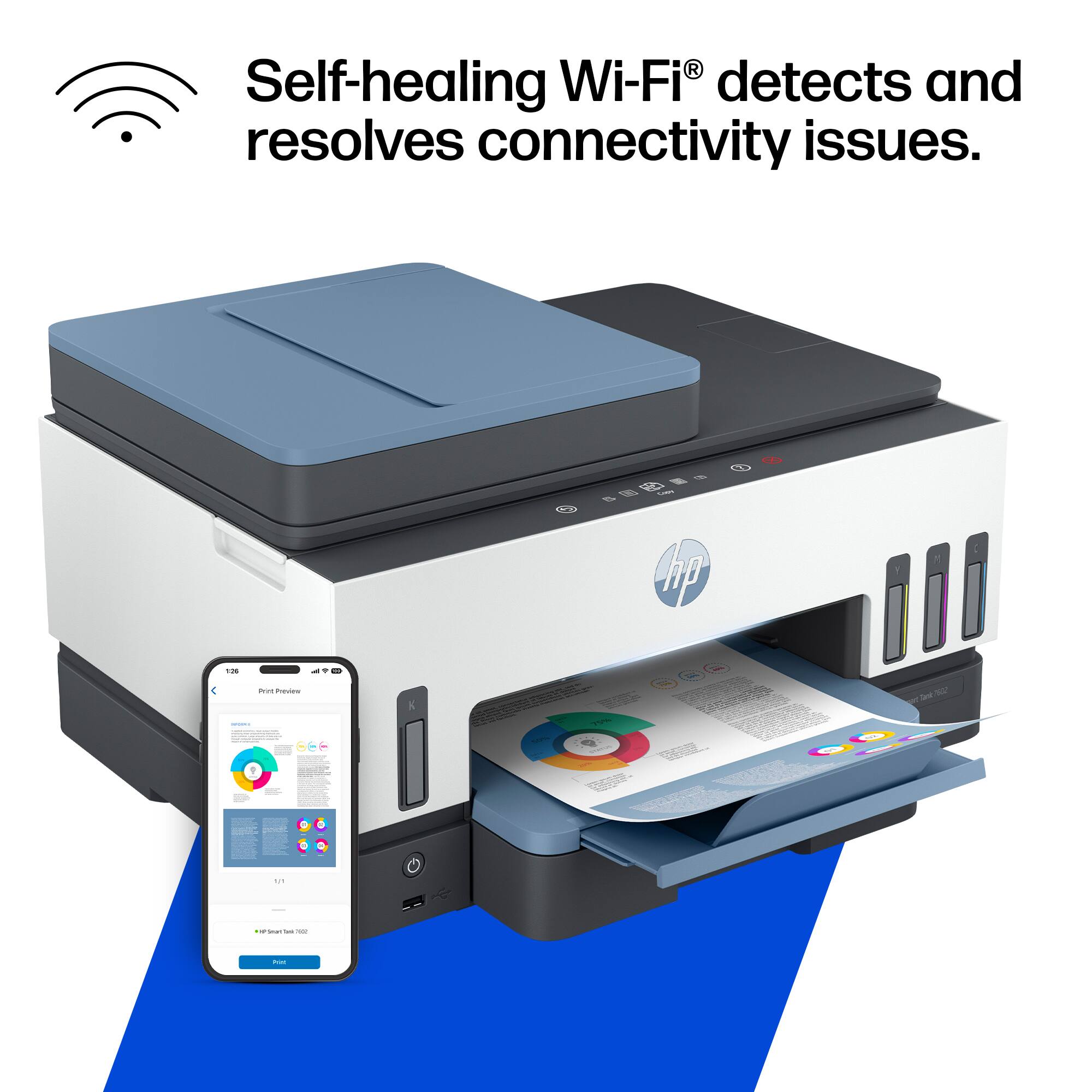 Self-healing Wi-Fi® detects and resolves connectivity issues.