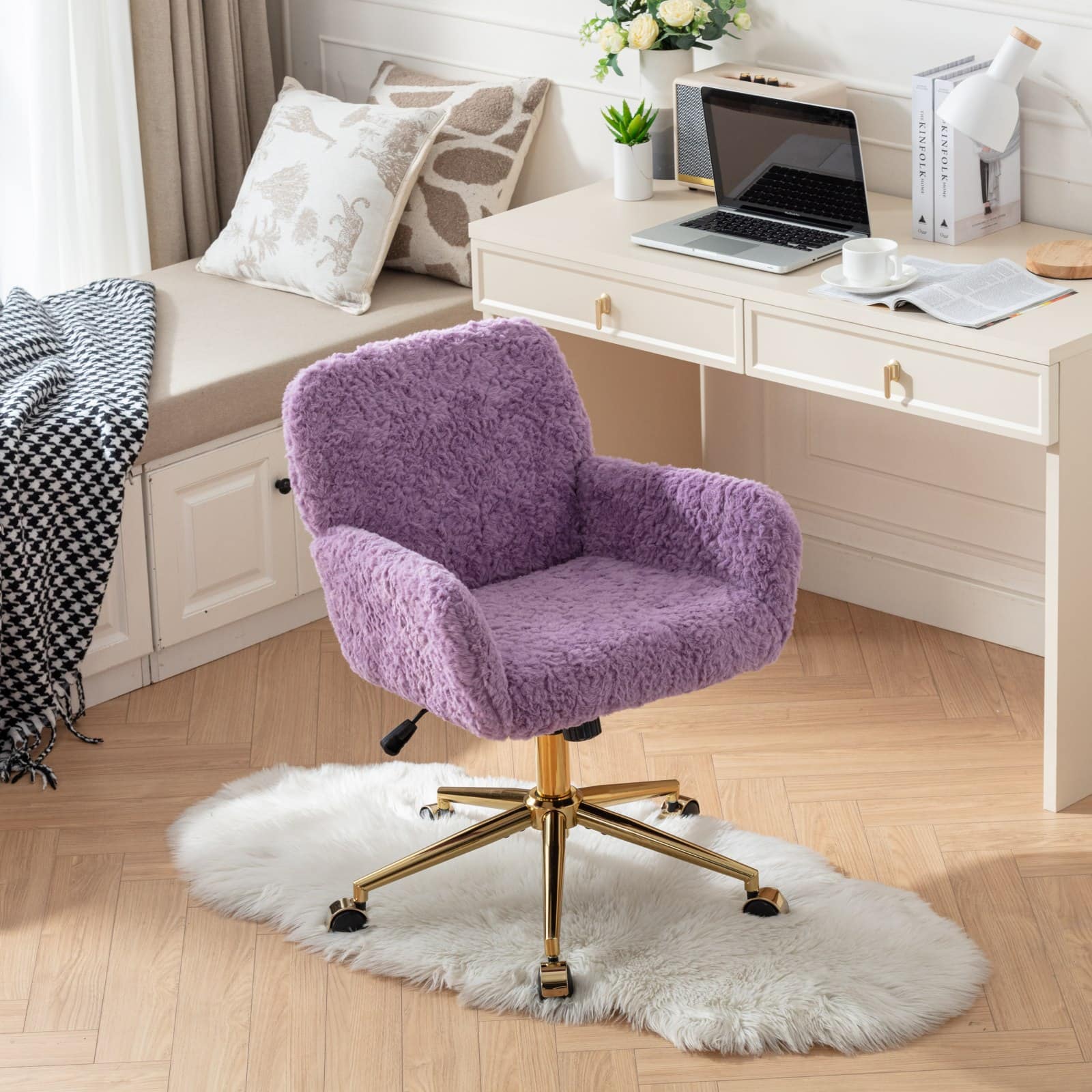 APRILSOUL - Furniture Office Chair Artificial Rabbit Hair Golden Base - Violet