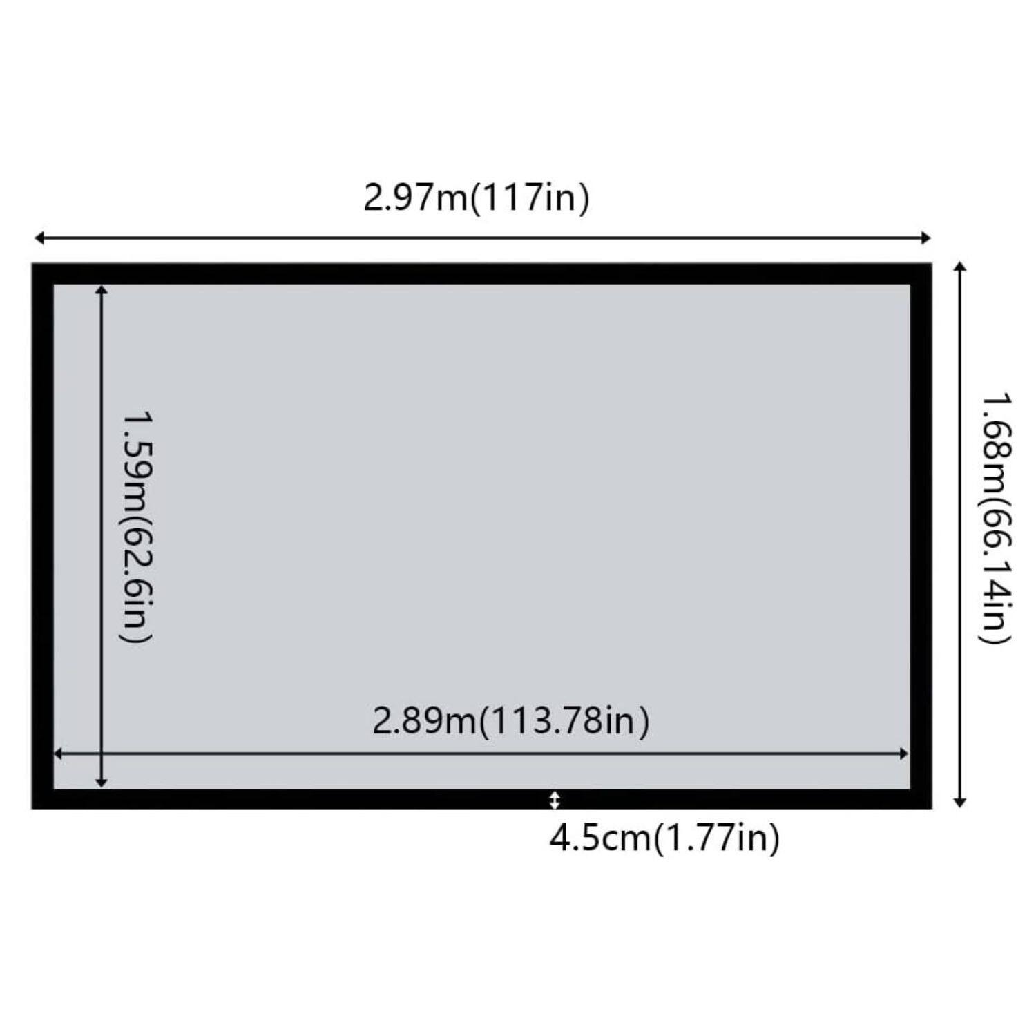 2.97m (117in)  
1.59m (62.6in)  
2.89m (113.78in)  
1.68m (66.14in)  
4.5cm (1.77in)