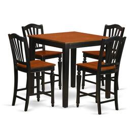 East West Furniture - 5 PC counter height pub set-pub Table and 4 bar stools - Black & Cherry