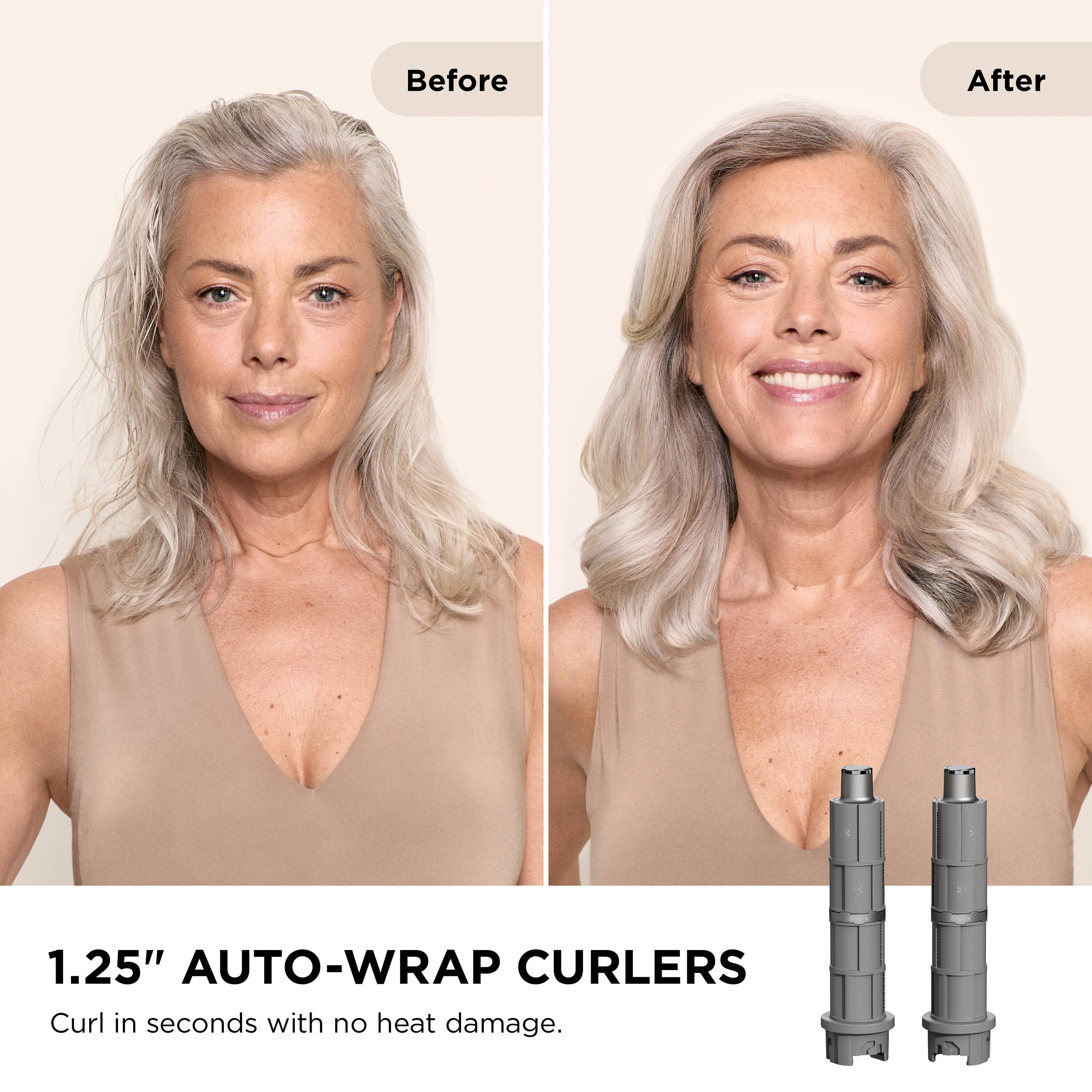 Before After

1.25" AUTO-WRAP CURLERS

Curl in seconds with no heat damage.