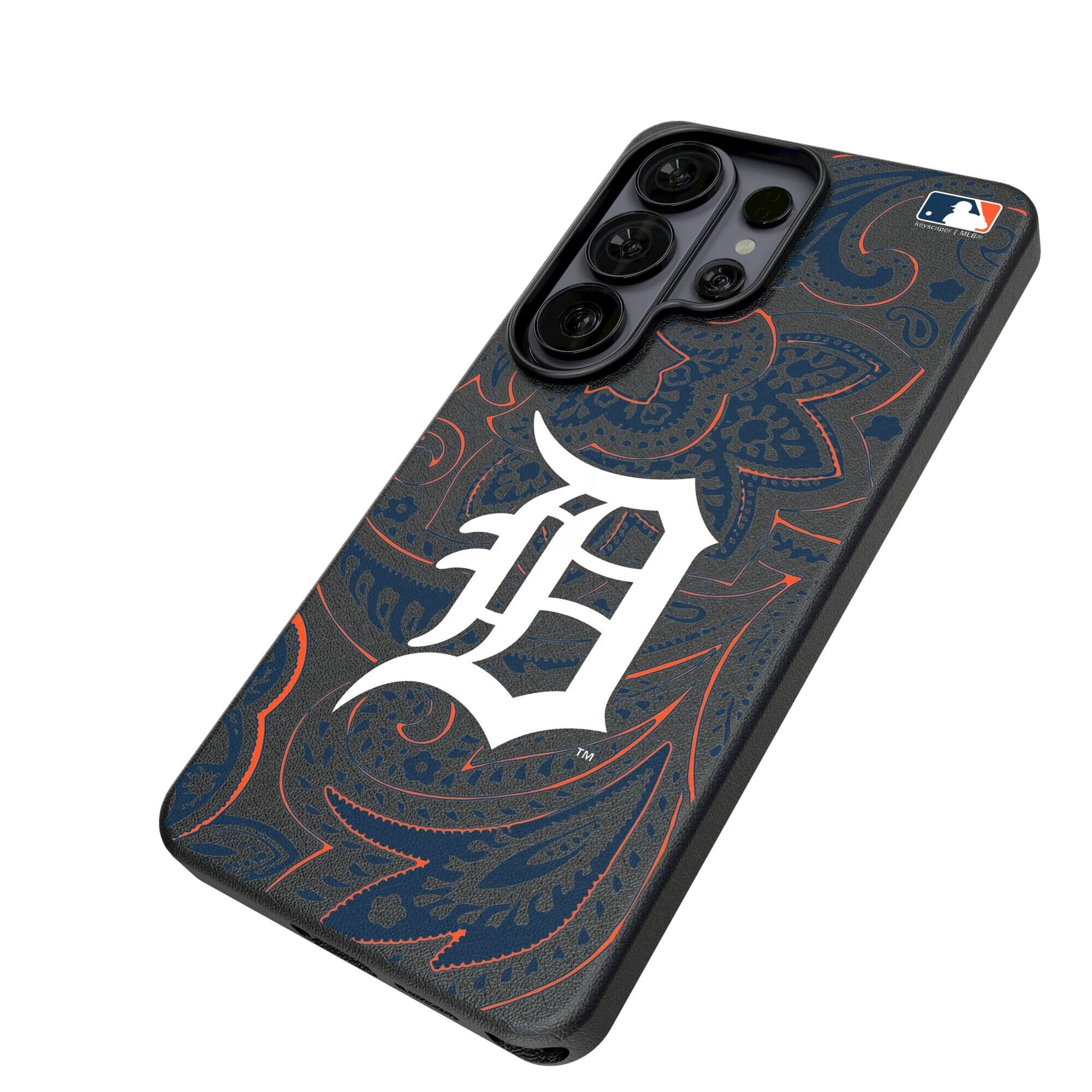 Alt View 1. Keyscaper - Detroit Tigers Paisley Galaxy Magnetic Bump Case - S26 Plus - Black.