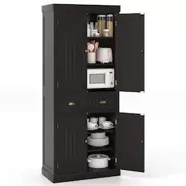Costway - Kitchen Cabinet Pantry Cupboard Freestanding with Shelves - Espresso