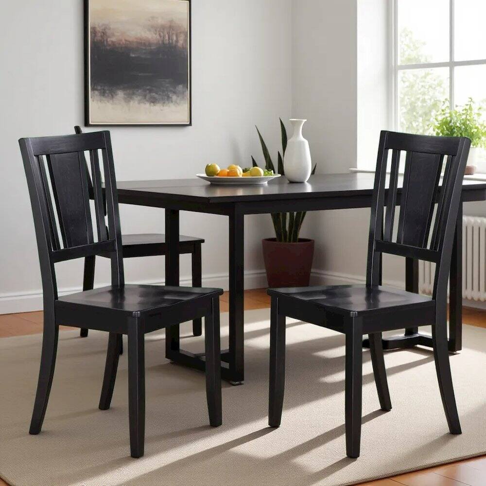 Left. FurniFact - Elegant Black Wooden Dining Chairs – Classic Design - Black.