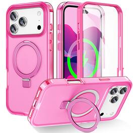 UUCOVER - Magnetic Kickstand Case for Apple iPhone 18 Pro with PET Screen Protector, Metal Ring Holder, Hard Matte Full Body Cover - Rose