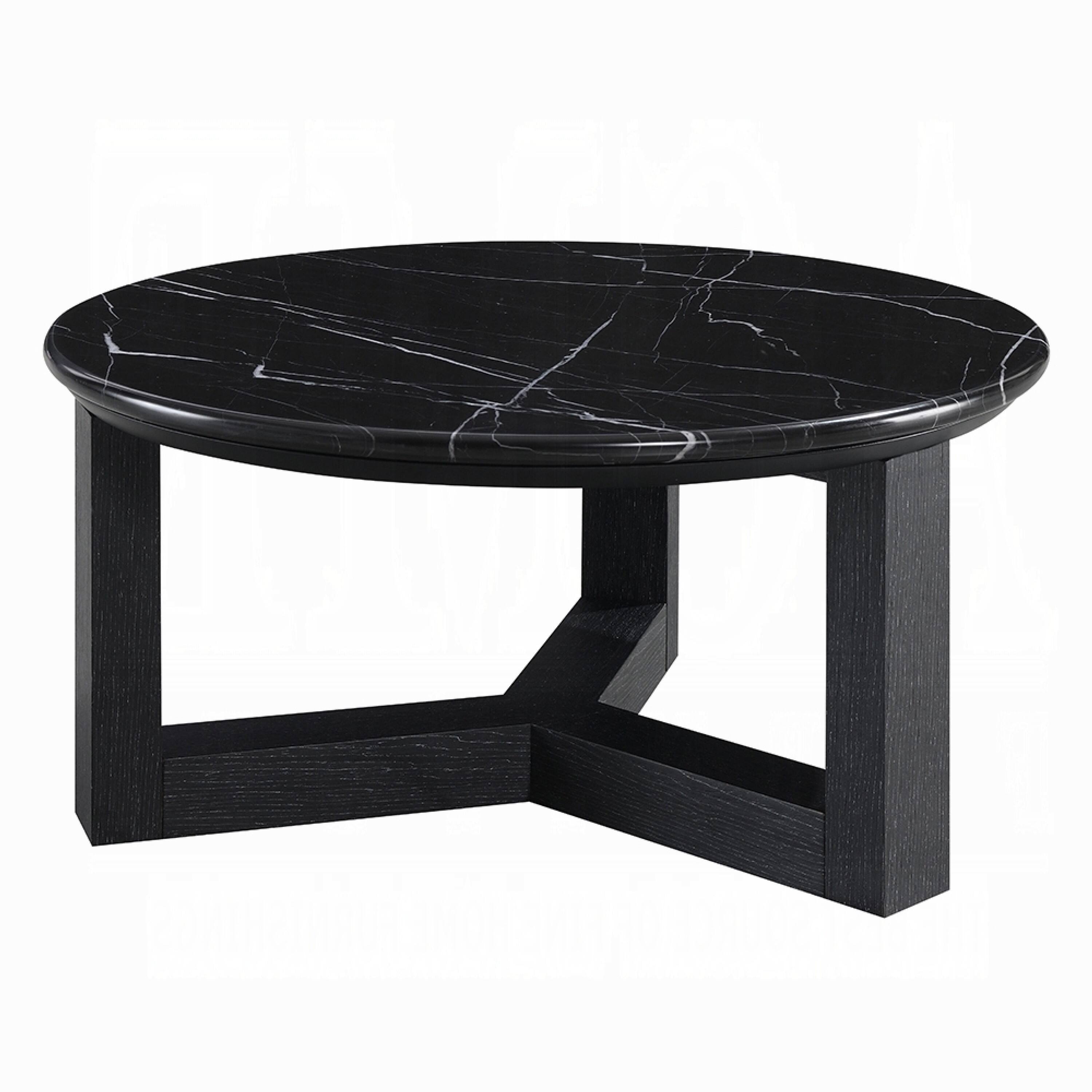 Alt View 2. Manhattan Lane - Kia Coffee Table, Round Marble Top, Three Leg Wood Base,24 Inch - Black.