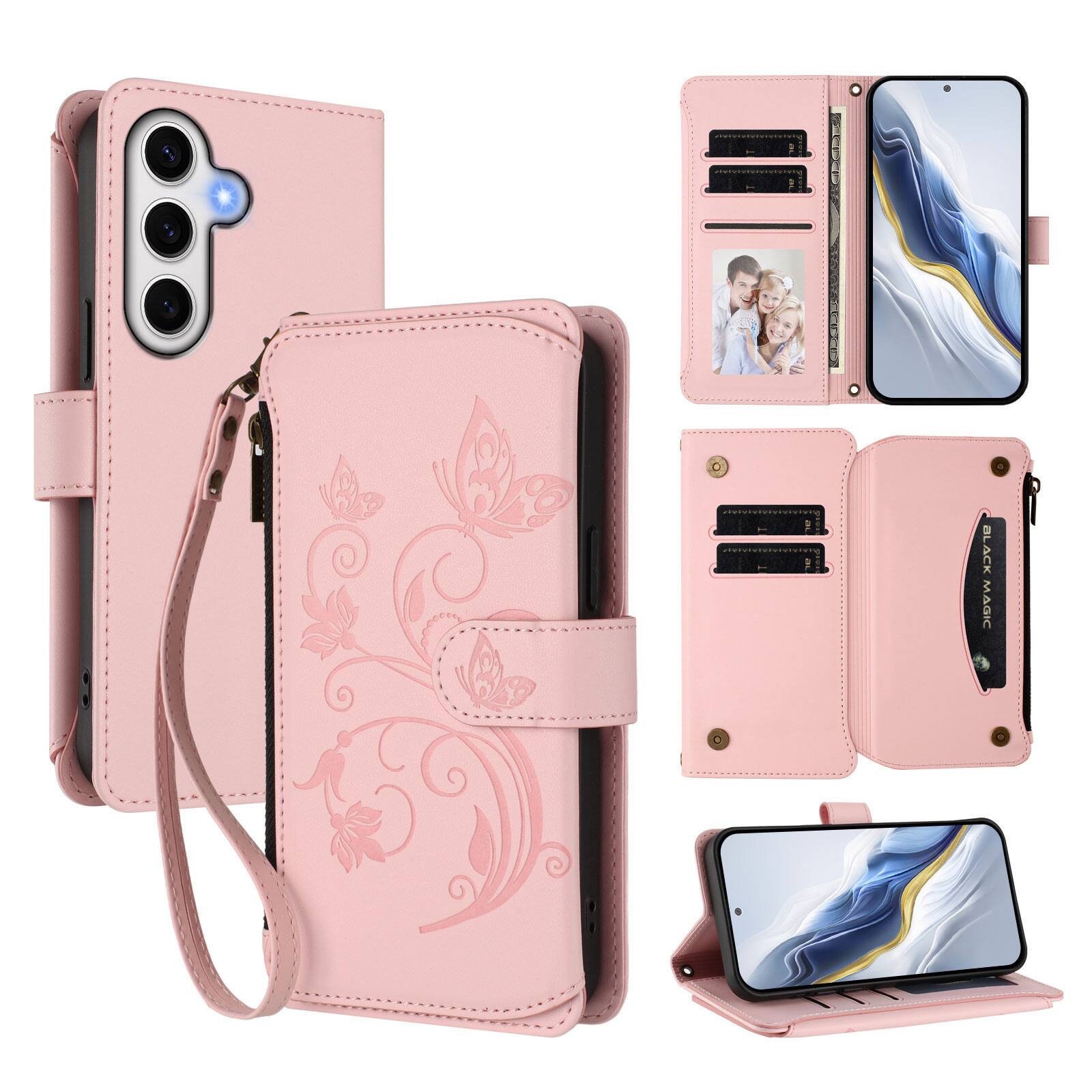 Dteck - Crossbody Wallet Case for Samsung Galaxy S24 FE,Embossed Butterfly Flower Folio Cover with Zipper Pocket+Strap - Pink price history on PriceWatchPro