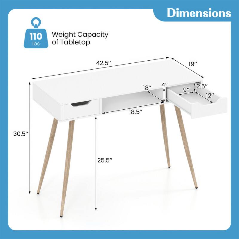 Dimensions: 42.5" x 19" x 18" x 4" x 9" x 2.5" x 12" x 18.5" x 30.5" x 25.5"  
Weight Capacity: 110 lbs