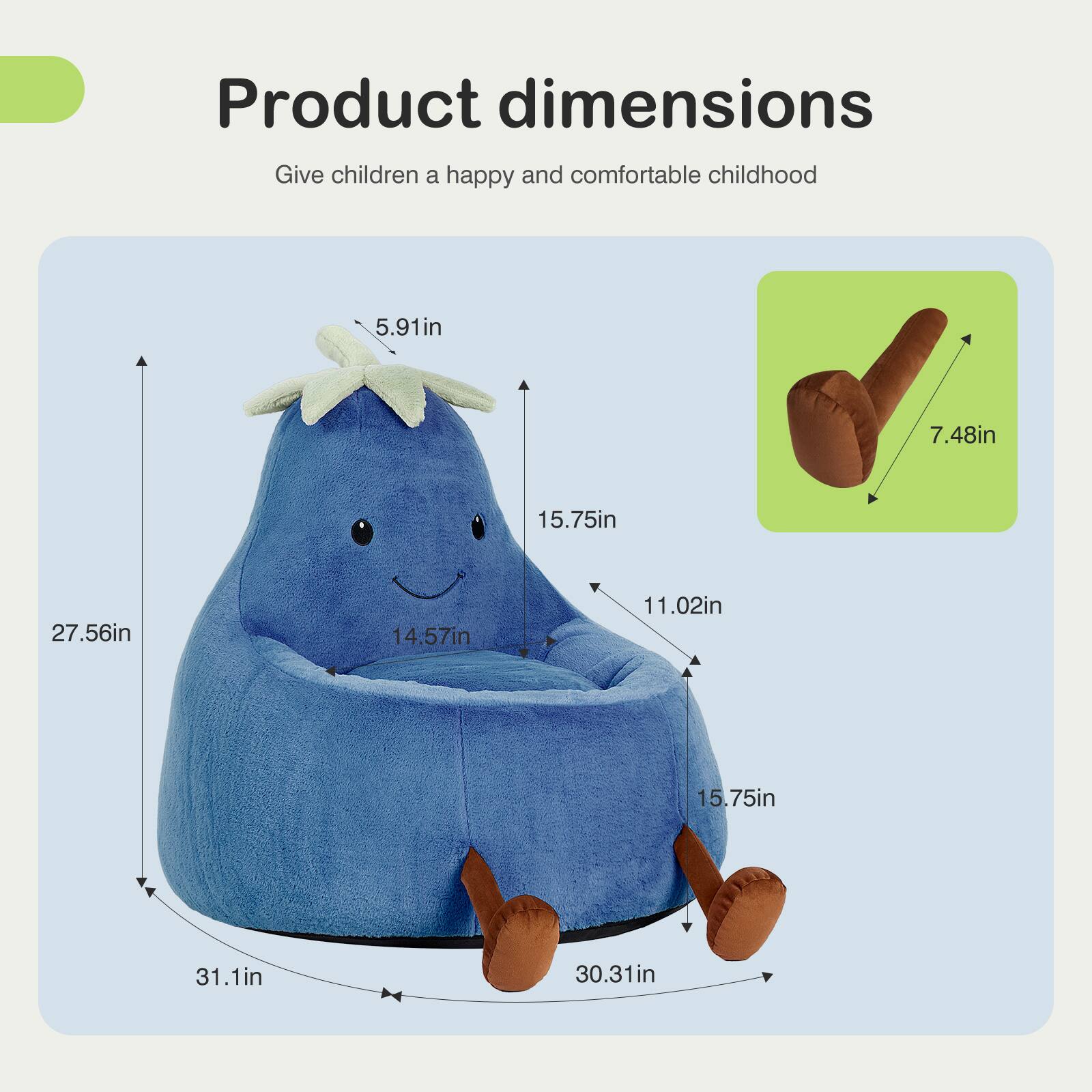 Product dimensions  
Give children a happy and comfortable childhood  

- 5.91in  
- 7.48in  
- 15.75in  
- 27.56in  
- 14.57in  
- 11.02in  
- 15.75in  
- 31.1in  
- 30.31in