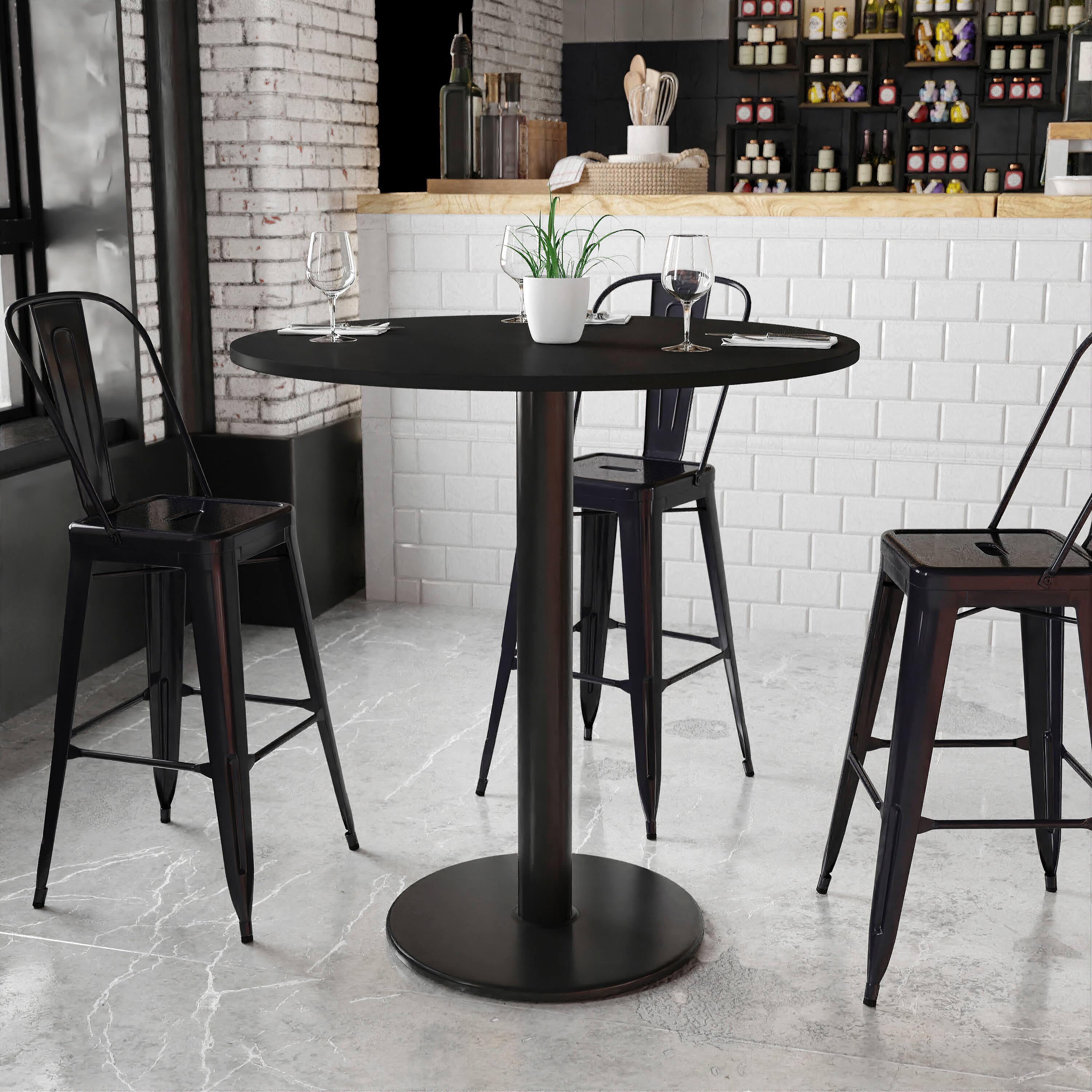 Angle. Flash Furniture - Stiles 42'' Round Black Laminate Table Top with 24'' Round Bar Height Table Base - Black.
