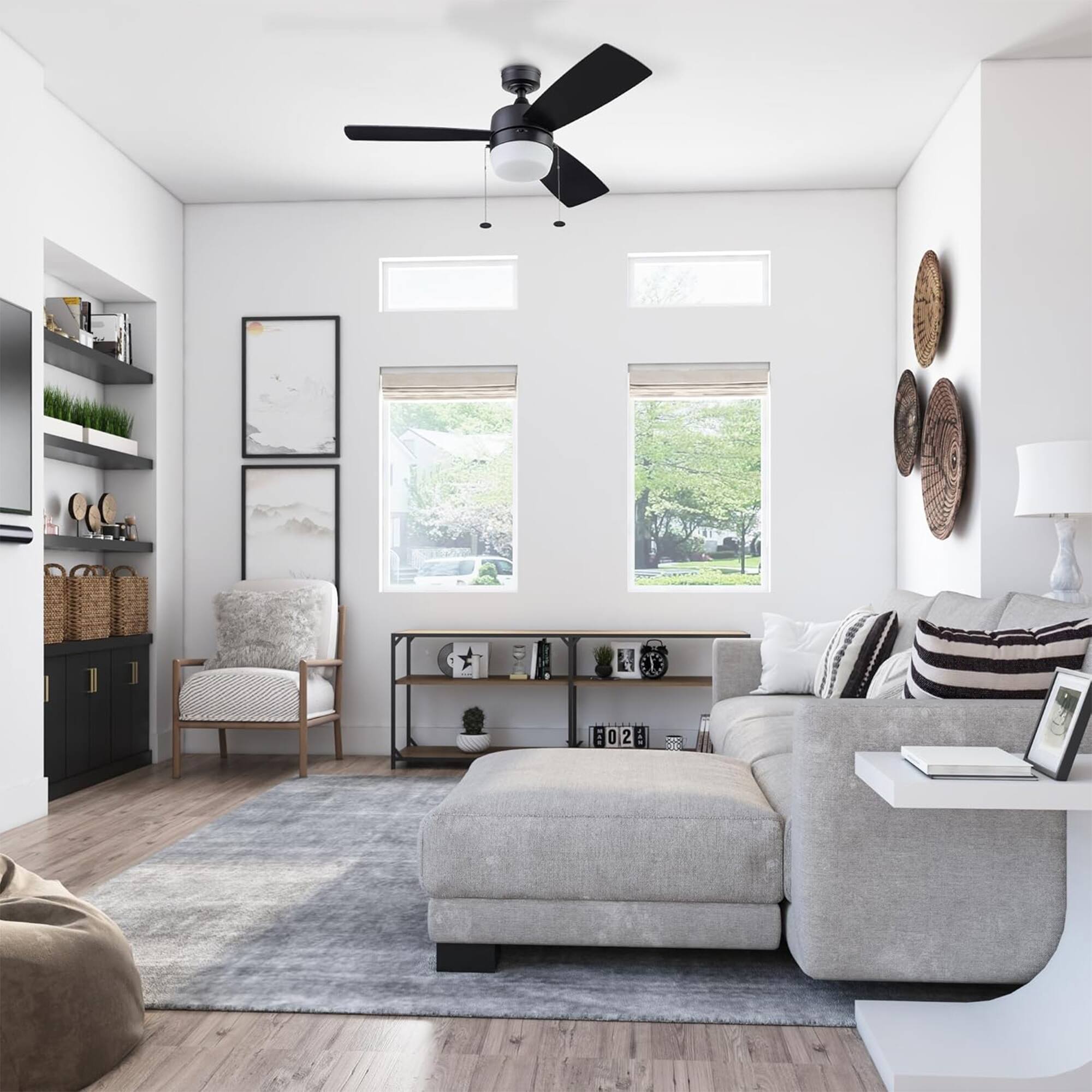 Alt View 1. Honeywell - Honeywell Barcadero 44 Inch Indoor LED Ceiling Fan with Pull Chain, Matte Black - Matte Black.