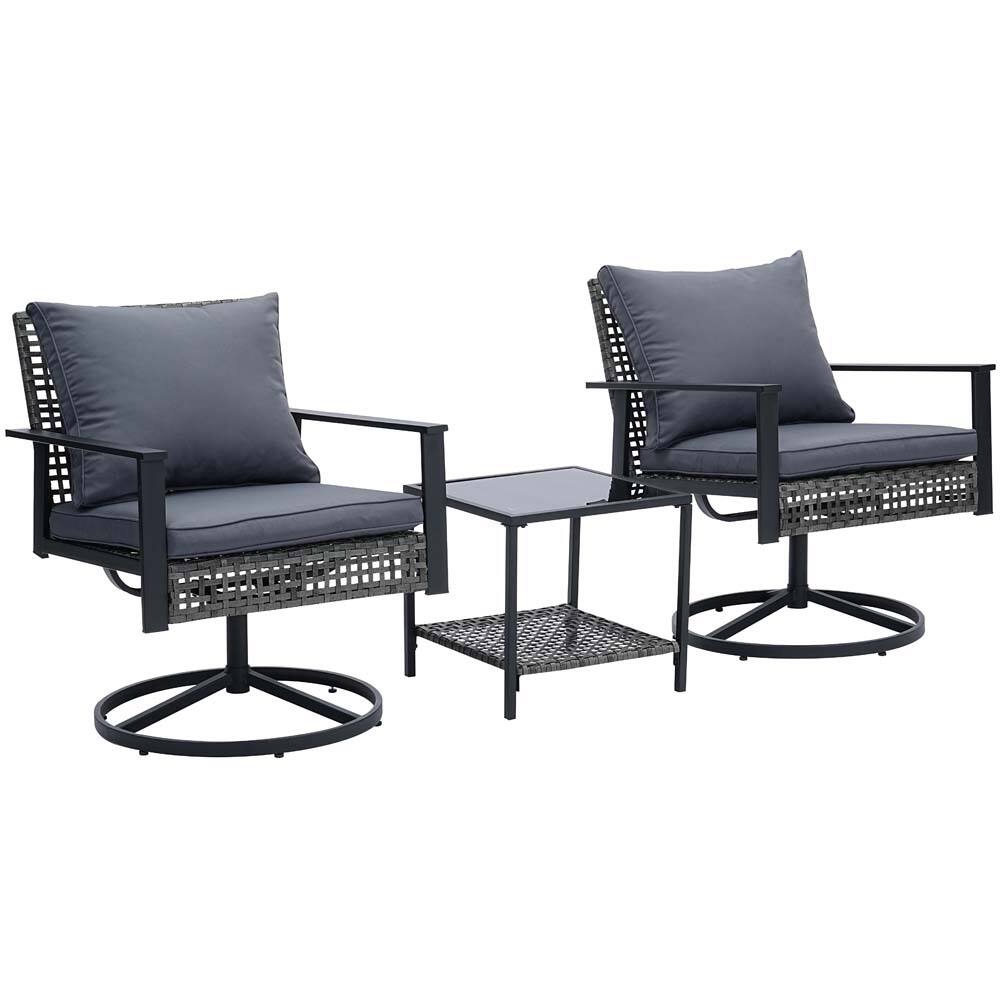 Left. Ainfox - Ainfox 3 Pieces Patio Wicker Chairs Swivel Rocker - Gray.