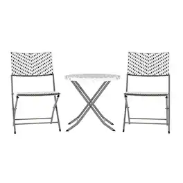 Emma + Oliver - Ciel Three Piece Folding Bistro Set in PE Rattan with Metal Frames for Indoor and Outdoor Use - Gray & White