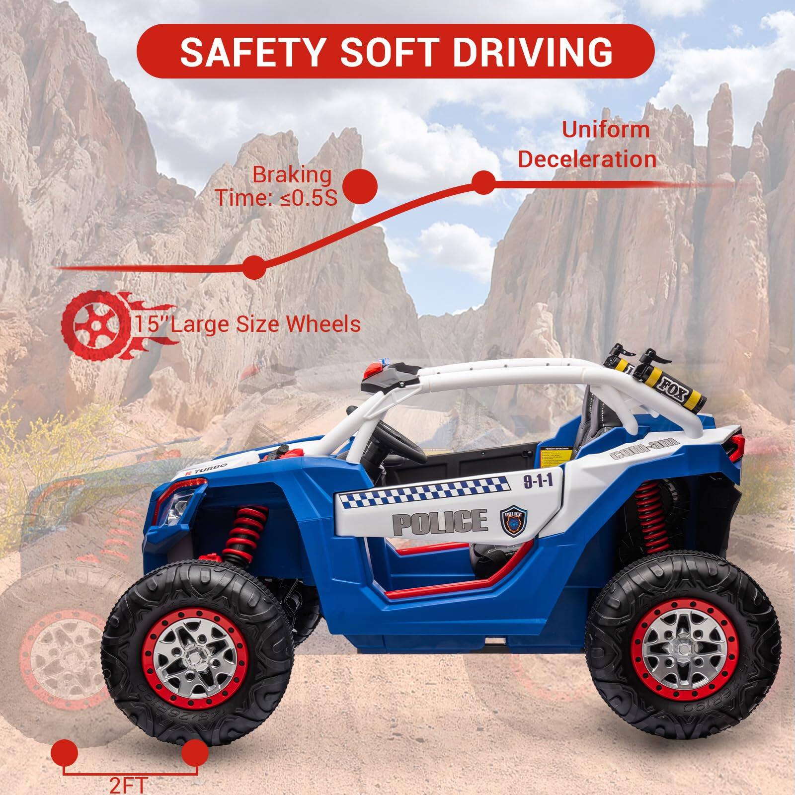 SAFETY SOFT DRIVING

- Braking Time: ≤0.5S
- Uniform Deceleration
- 15" Large Size Wheels
- 2FT