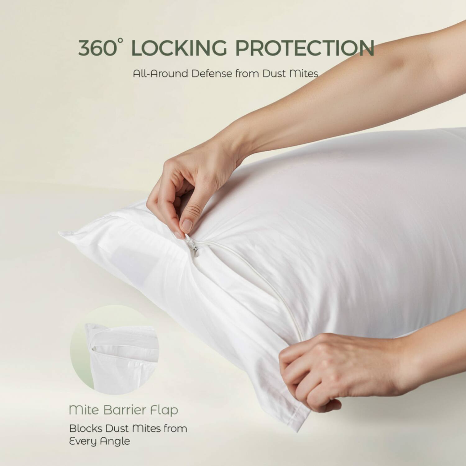 360° LOCKING PROTECTION  
All-Around Defense from Dust Mites  

Mite Barrier Flap  
Blocks Dust Mites from Every Angle