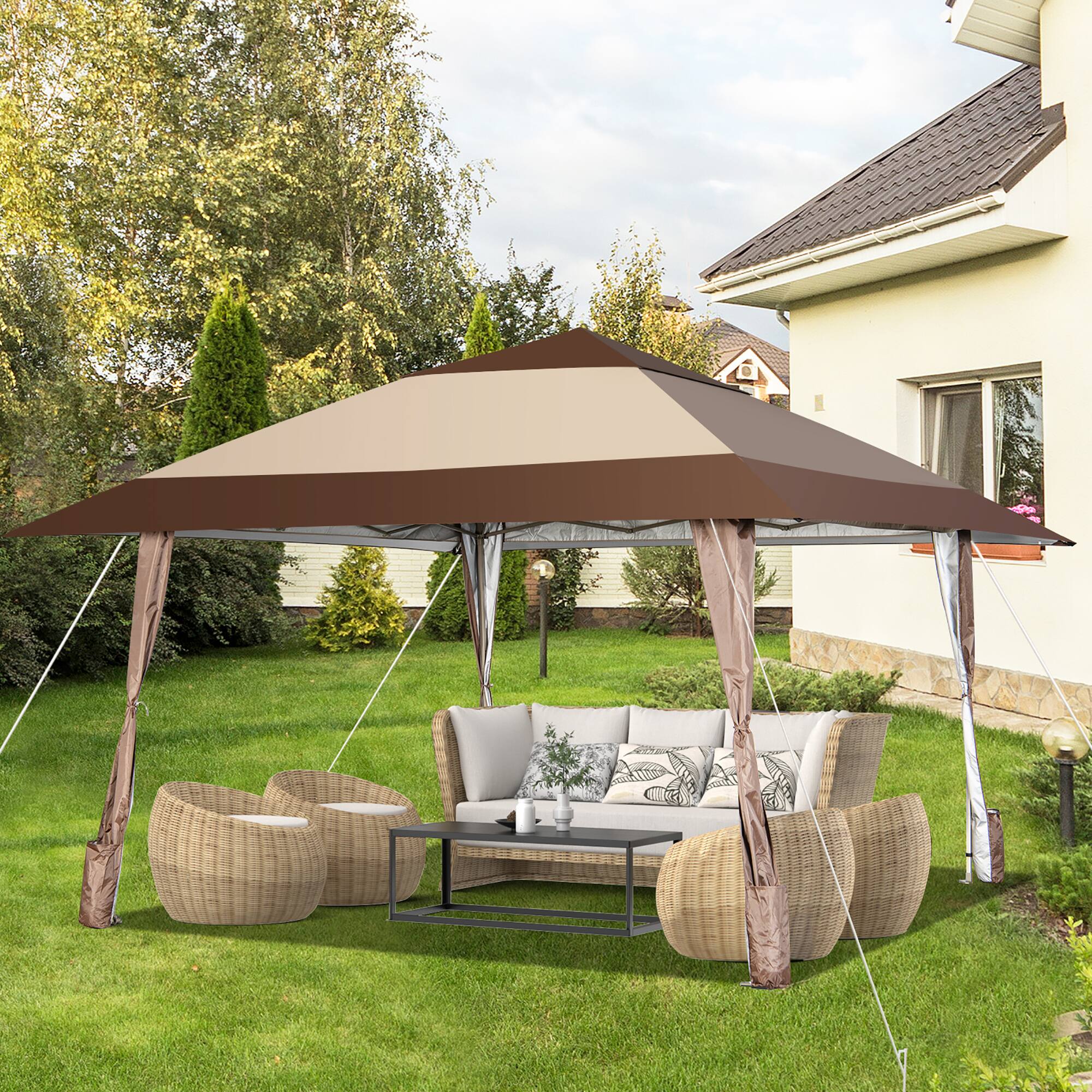 Alt View 1. Costway - Costway 13'x13' Patio Pop-Up Gazebo Canopy Tent Portable Instant Sun Shelter Coffee - Brown.