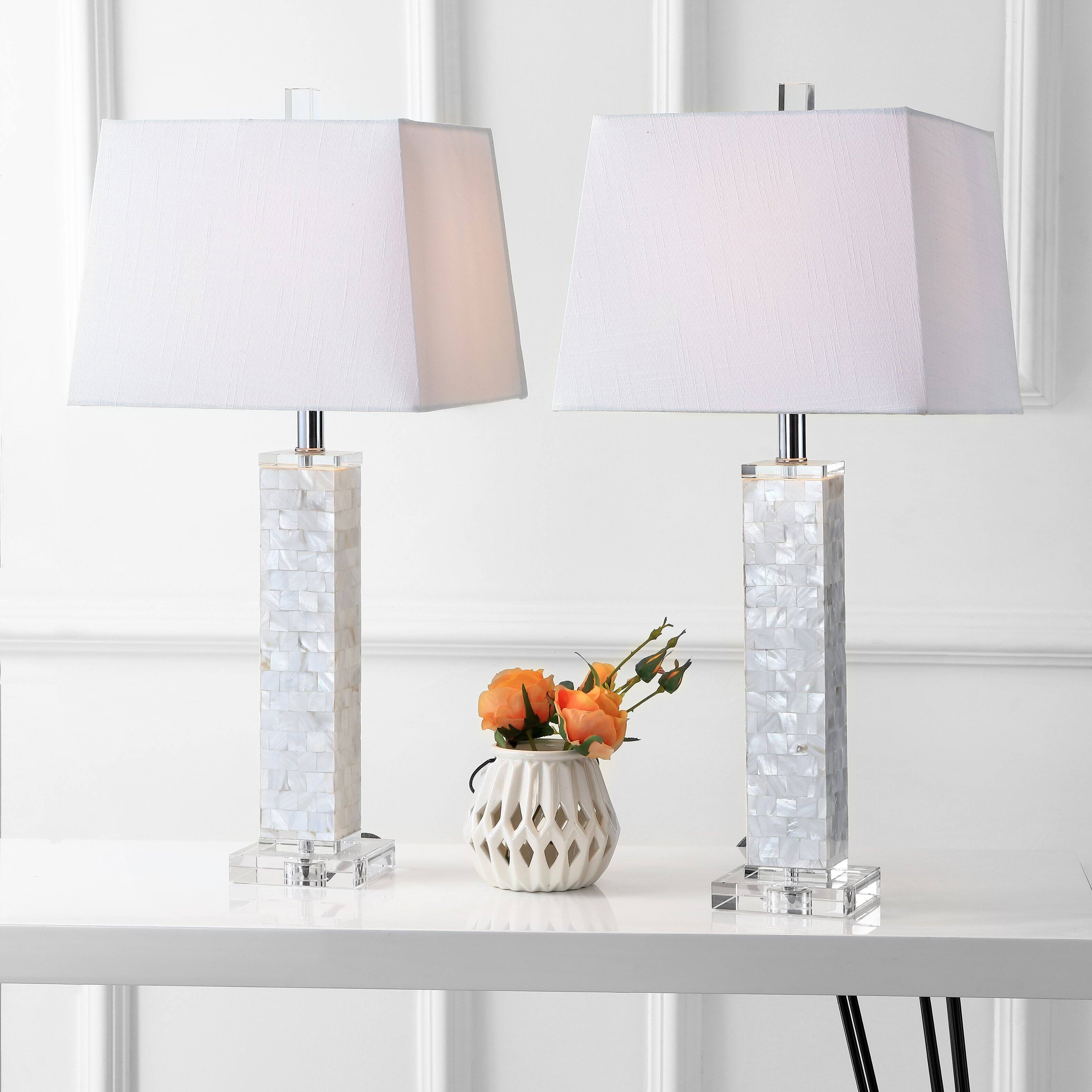 Alt View 1. Jonathan Y - Noelle 28.5" Seashell LED Table Lamp, White (Set of 2) - White.