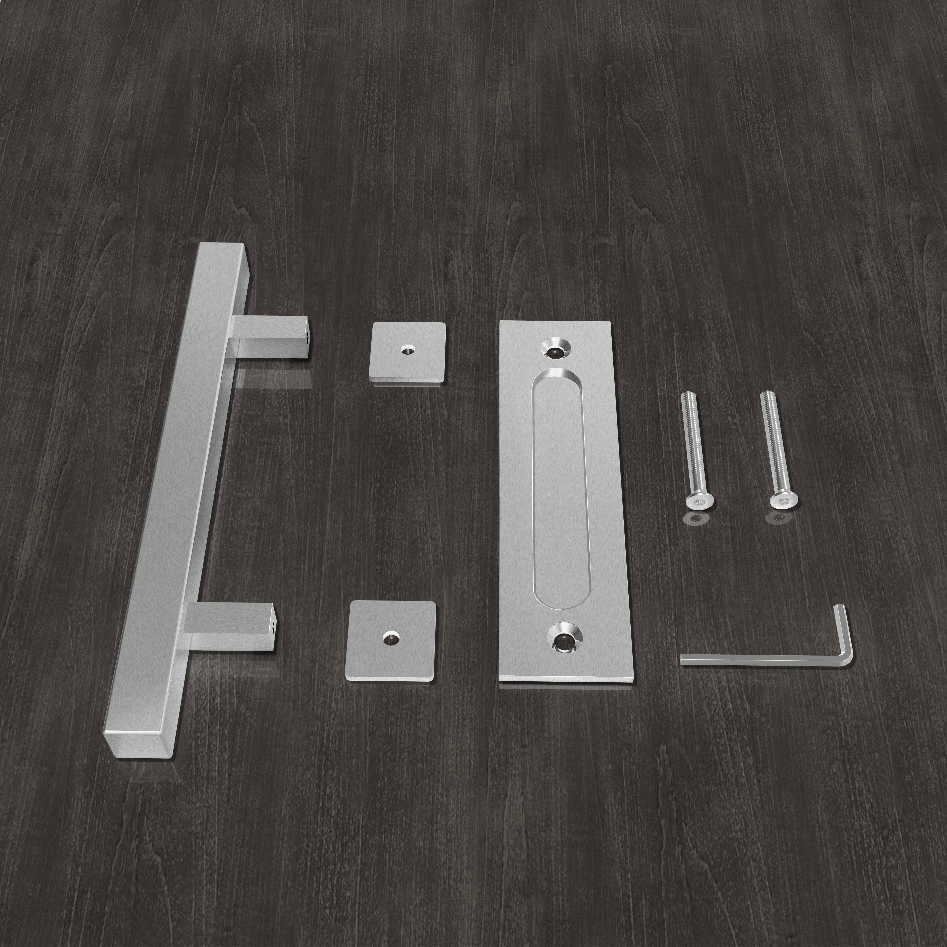 Alt View 3. Boyel Living - 12 in. Stainless Steel Square Pull and Flush Sliding Barn Door Handle Set - Stainless Steel.