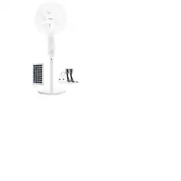 Airbro - 16" Rechargeable Oscillating Stand Fan, Power Bank, 3 Speeds, 1200 CFM, LED, Solar, Remote - White