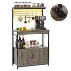 Bestier - 45-55" Adjustable Kitchen Stand Power Outlet, Storage, LED Light & 10 S-Hooks-Microwave Coffee Bar Cabinet - Grey