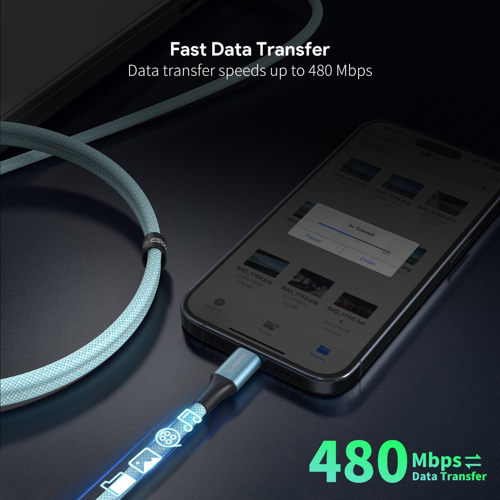Fast Data Transfer  
Data transfer speeds up to 480 Mbps  

480 Mbps = Data Transfer