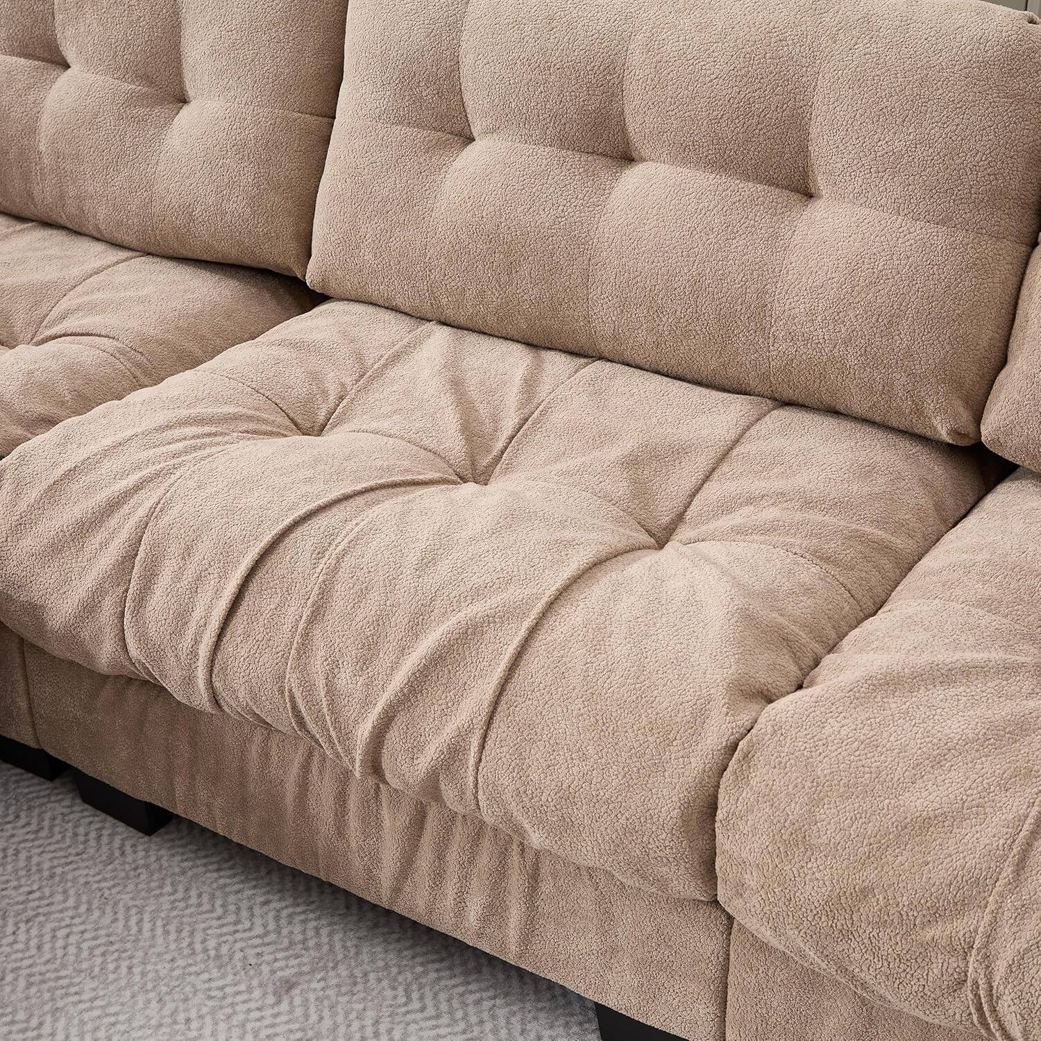 Alt View 4. Trinkets Crazed - 88" Boucle Sectional Loveseat Sofa, Comfy Modular Convertible Couch Sofa Set w/Pillows - Light Brown.