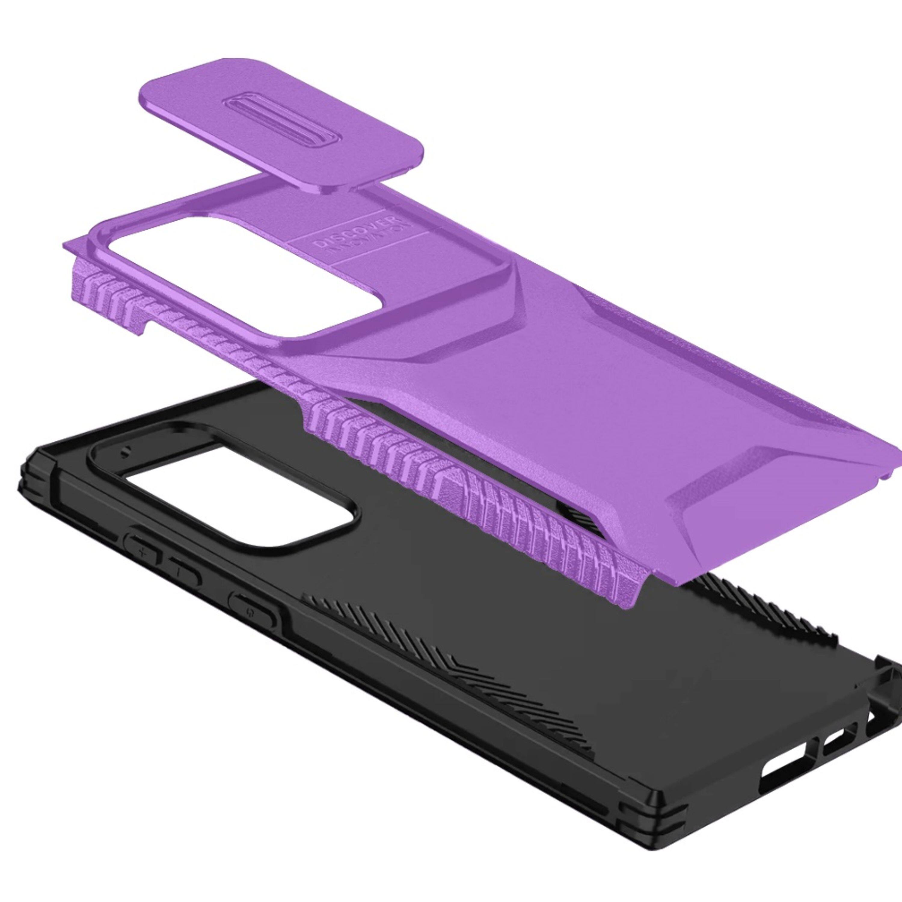 Angle. Kitcheniva - Tactical Side Grip Case With Sliding Lens Shield & Tempered Glass For Samsung S25 Ultra Purple - Pink and Teal.
