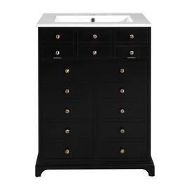 Boyel Living - 24 Inch Bathroom Vanity with Ceramic Sink Drawer and Double Doors - Black