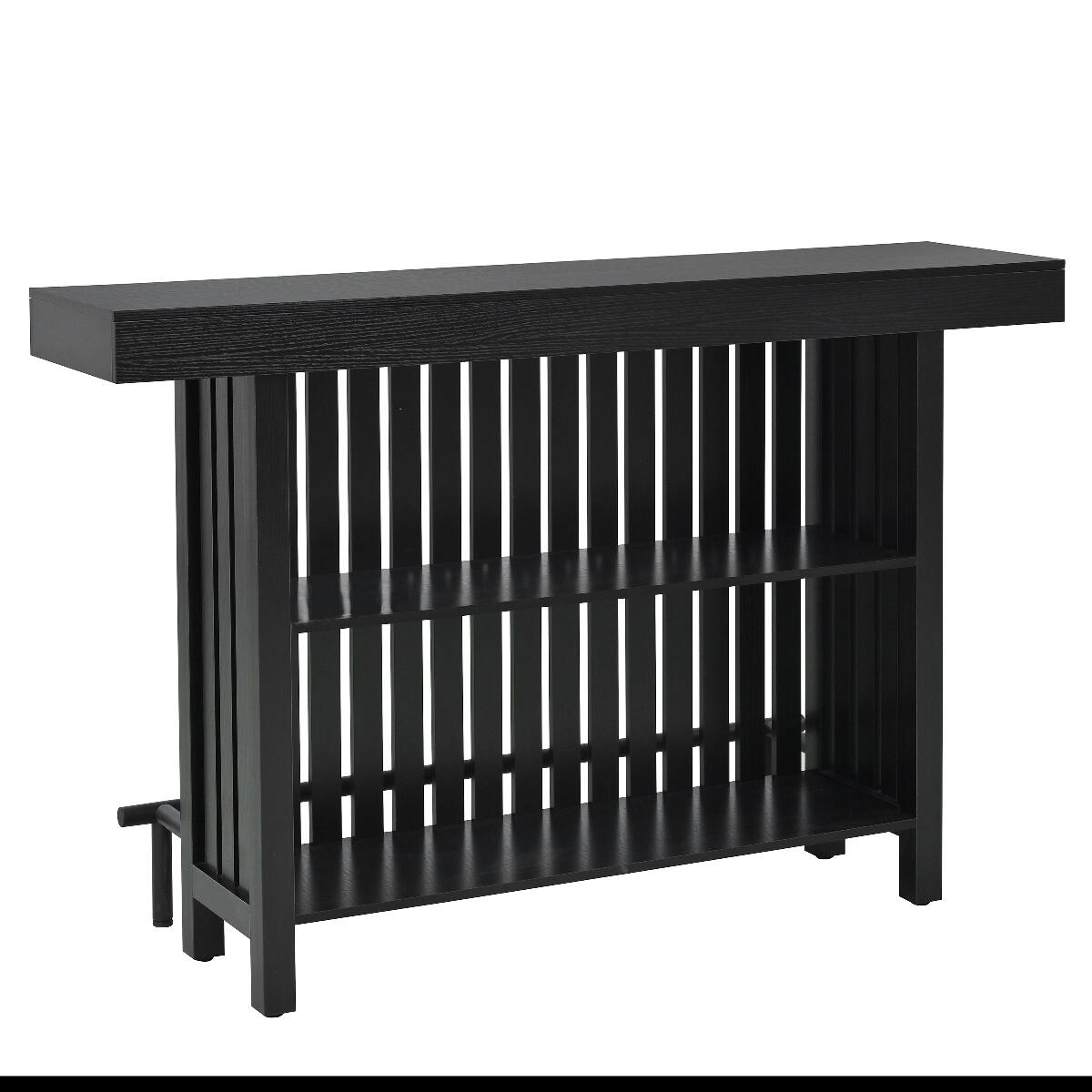 Alt View 7. Loheer - Loheer 3 in 1 Bar Table with Wine Storage, Black Counter Height Table with Metal Footrest - Black.