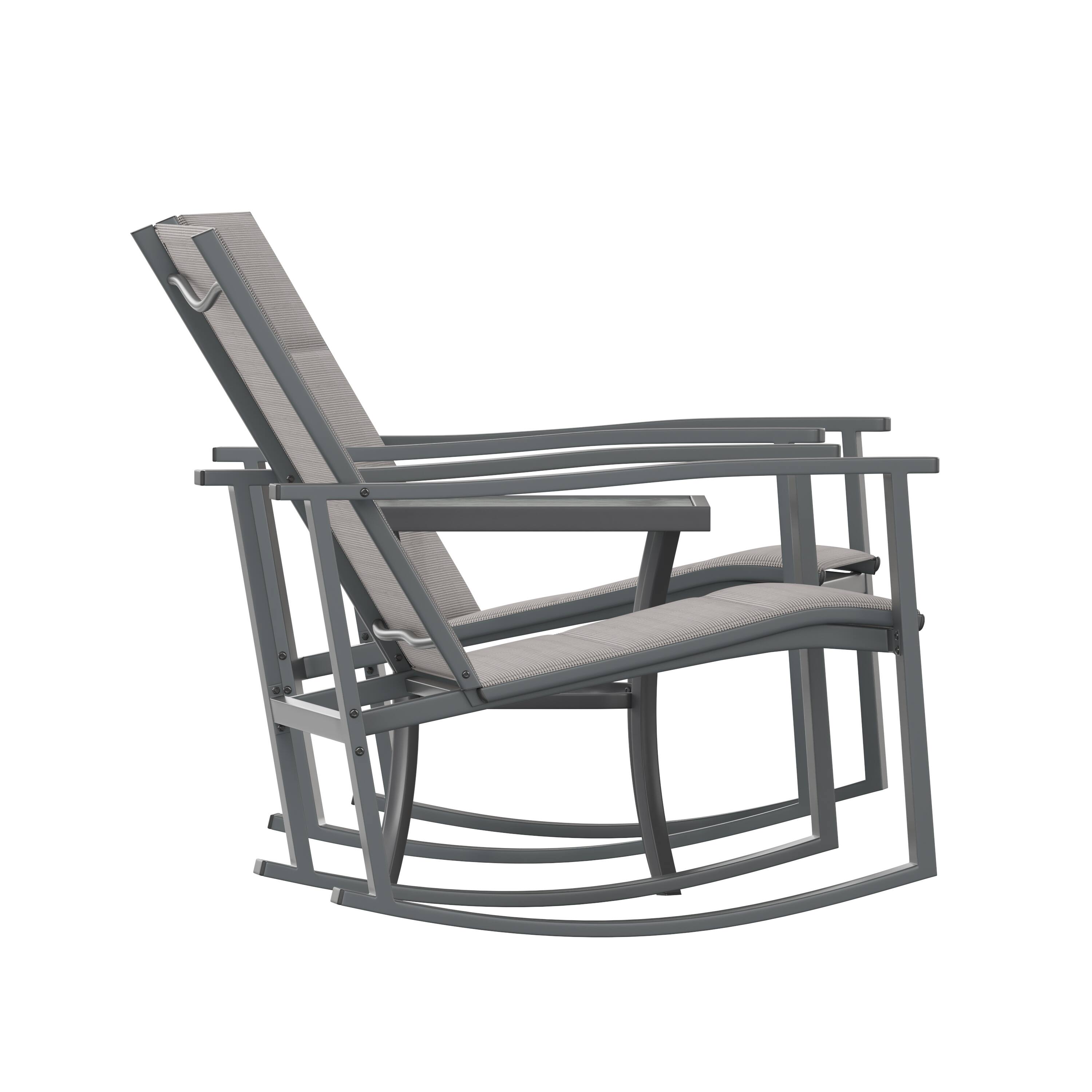 Left. Flash Furniture - Brazos 3 Piece Outdoor Rocking Chair Bistro Set with Flex Comfort Material and Steel Framed Glass Top Table, Gray/Black - Gray.