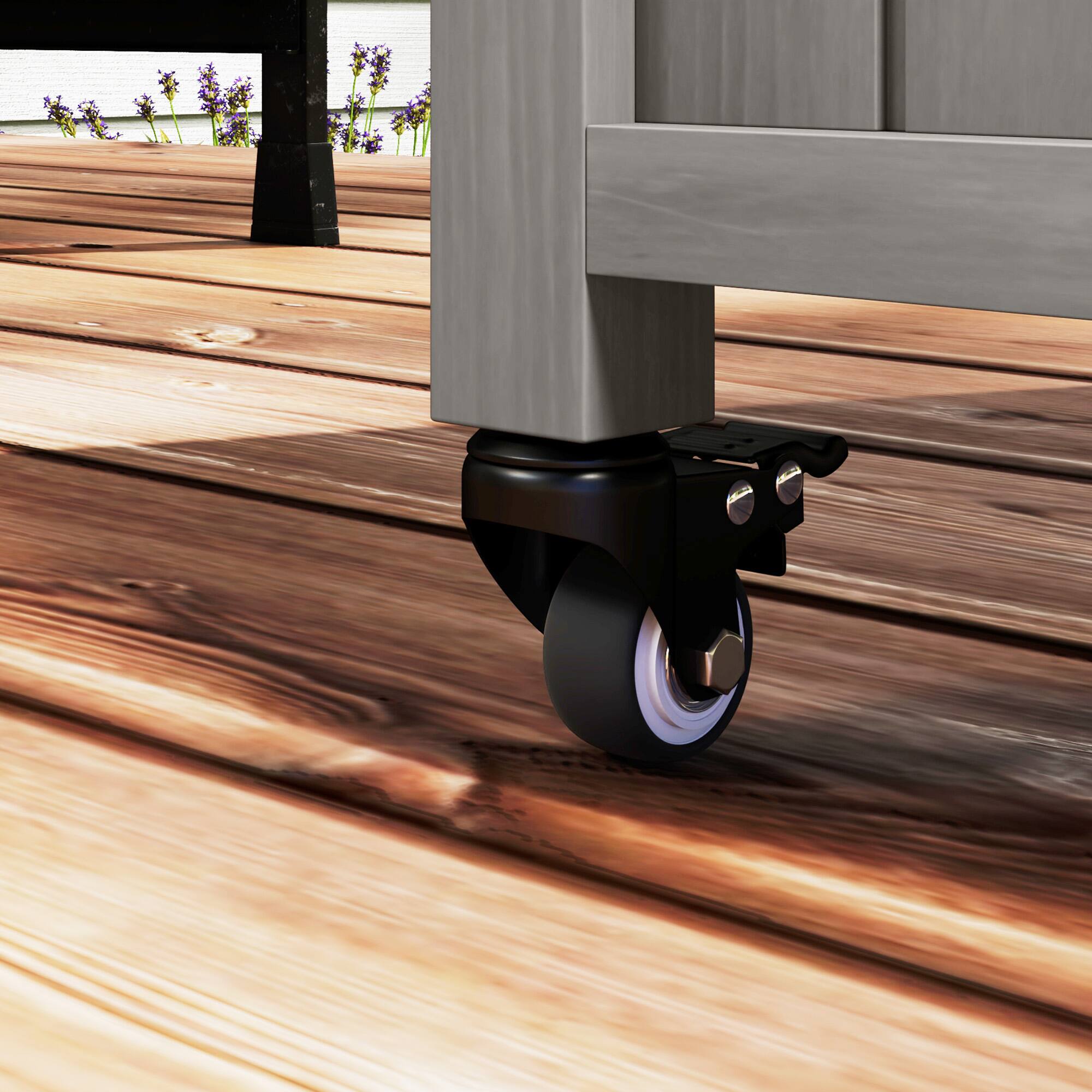 Alt View 7. Outsunny - Outdoor Grill Cart with Wheels and Storage, Solid Wood Outdoor Kitchen Island with Stainless Steel Top - Gray.