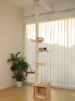 JUJABU - 5-Tier Adjustable Cat Tree Tower – Hemp Scratching Post, Perches, Sturdy Indoor/Outdoor Activity Center