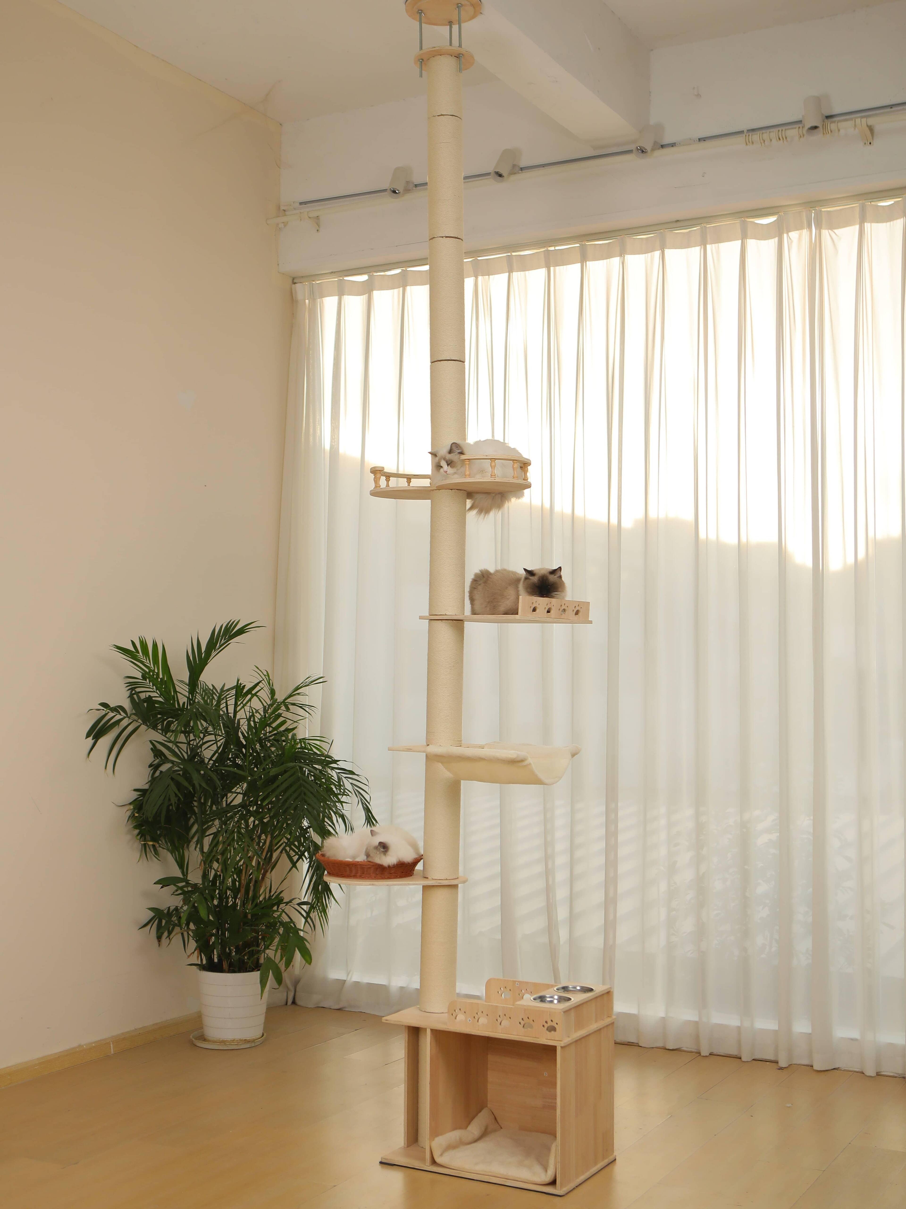 Front. JUJABU - 5-Tier Adjustable Cat Tree Tower – Hemp Scratching Post, Perches, Sturdy Indoor/Outdoor Activity Center.