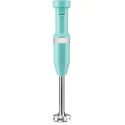 Front. KitchenAid - Corded Variable-Speed Immersion Blender in Aqua Sky with Blending Jar - Blue.