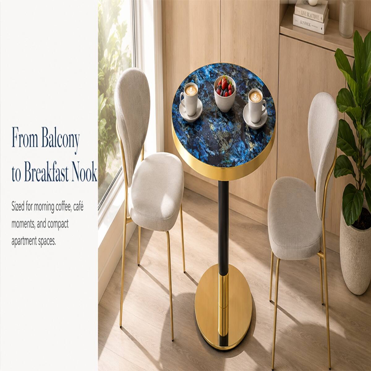 Loheer Round Bistro Dining Table, Emerald Blue Faux Stone Top, 23.6 ...