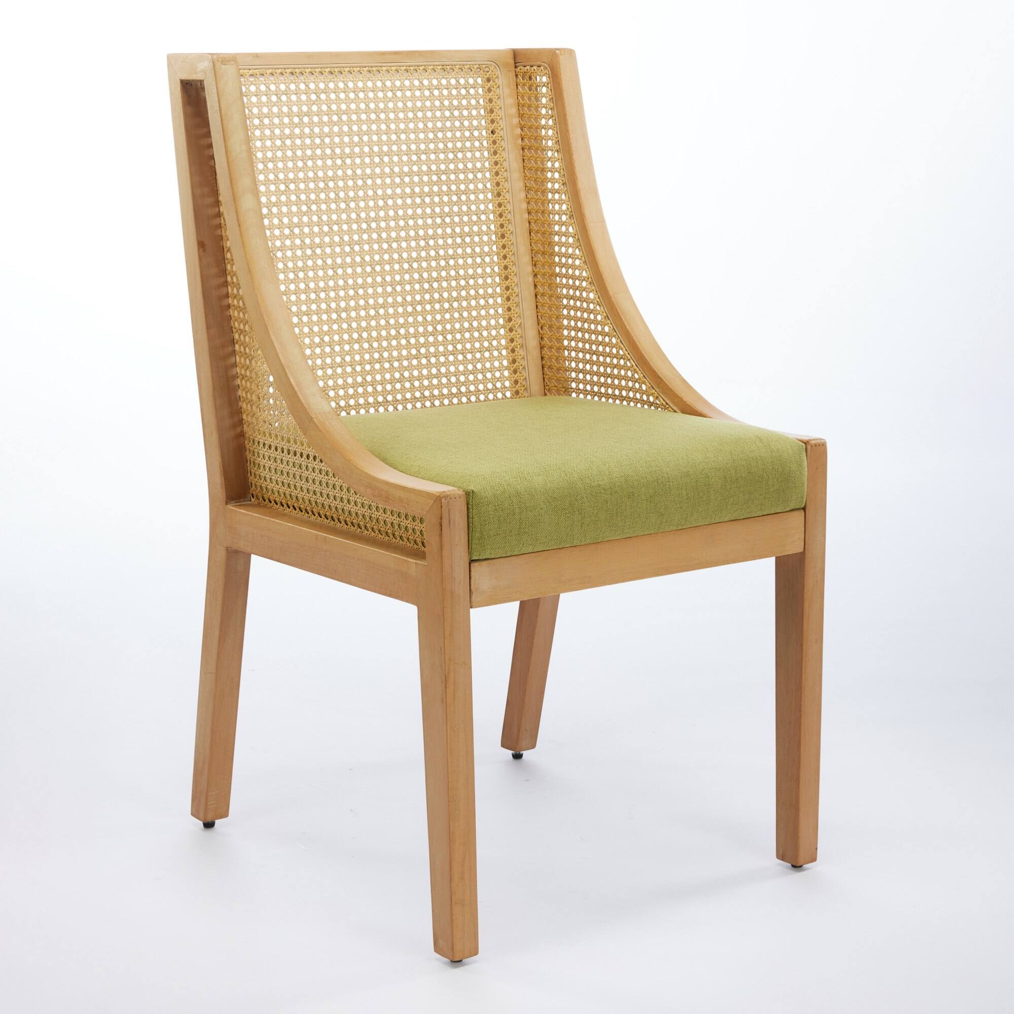 Left. GOODSILO - Rustic Solid Wood Dining Chairs with Linen Upholstery and Decorative Armrests for Kitchen or Living Room - Olive Green.