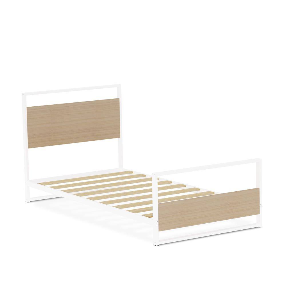 Back. East West Furniture - Erie metal bed frame with 4 Metal Legs - Lavish Bed in Powder Coating White Color and White Wood laminate - White.