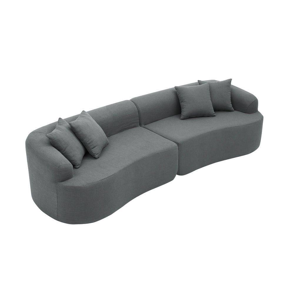 Alt View 4. Kadyn - Curved Modular Sectional Sofa, Lamb's Wool Fabric in Minimalist Design, No Assembly Required, Gray - Gray.