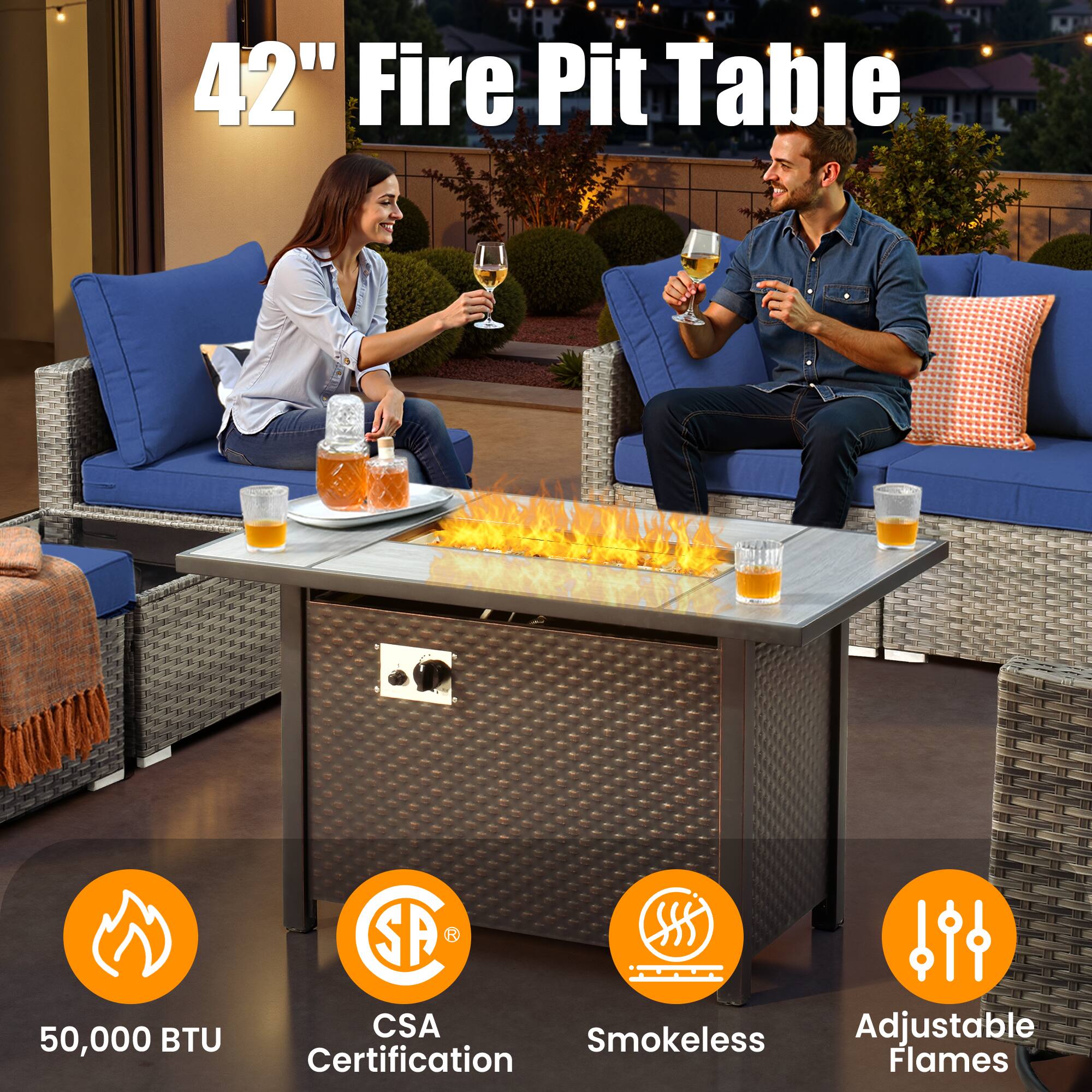 42" Fire Pit Table

50,000 BTU

CSA Certification

Smokeless

Adjustable Flames