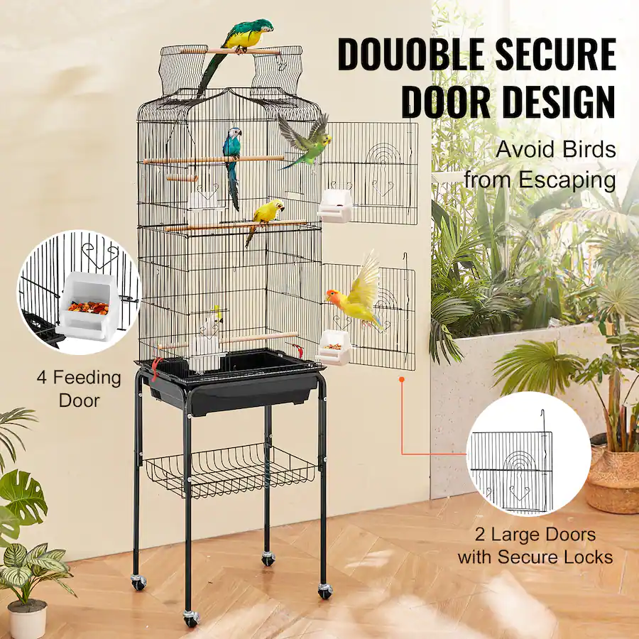 VEVOR 64 inch Open Top Large Parrot Bird Cage with Detachable Rolling ...