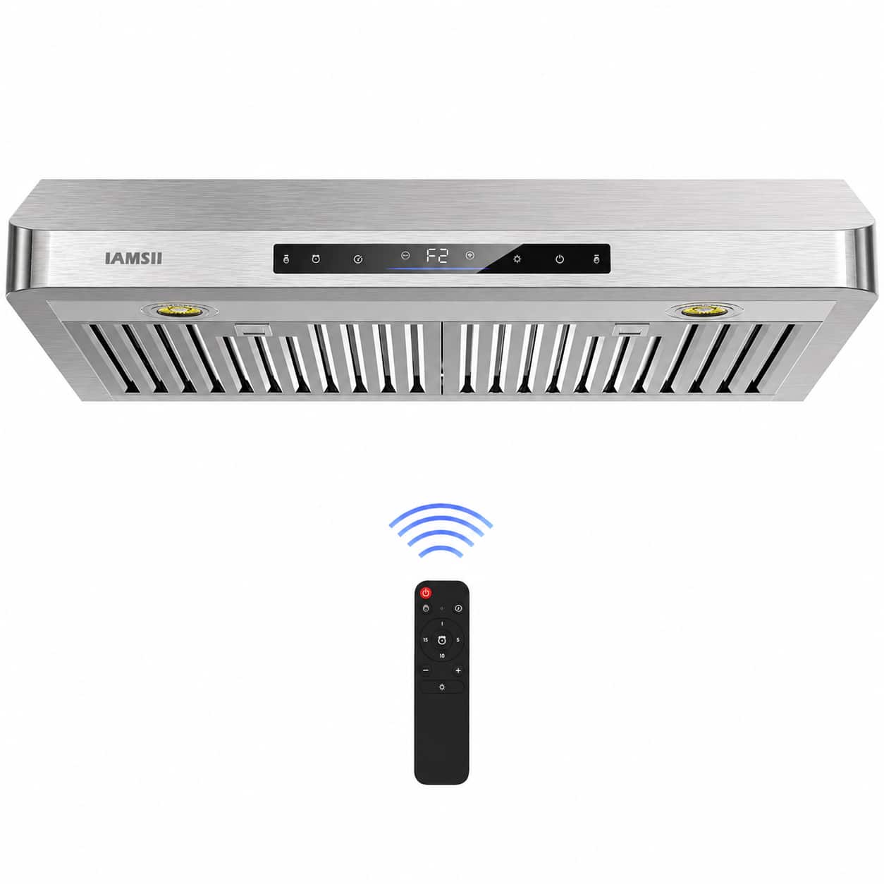 Front. Brano - 30 Inch Range Hood Under Cabinet with Remote Control, 900 CFM Kitchen Hood with 4-Speed Exhaust Fan, Adjustable Lights - SILVER.