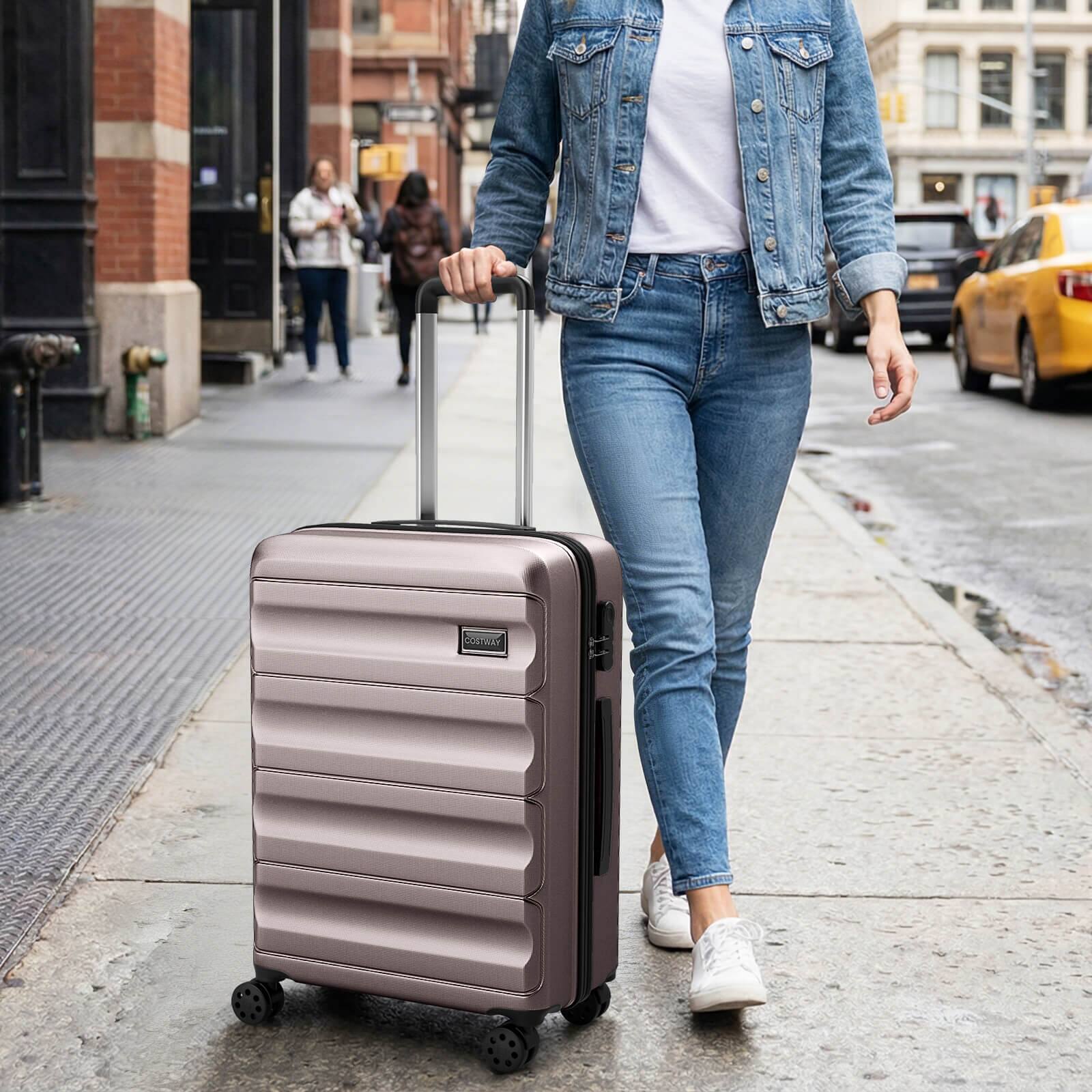 Alt View 3. Costway - Costway 3 PCS Hardside Luggage Set (20/24/28 Inch) with 8-Spinner Wheels, 3-Digital Lock - Pink.