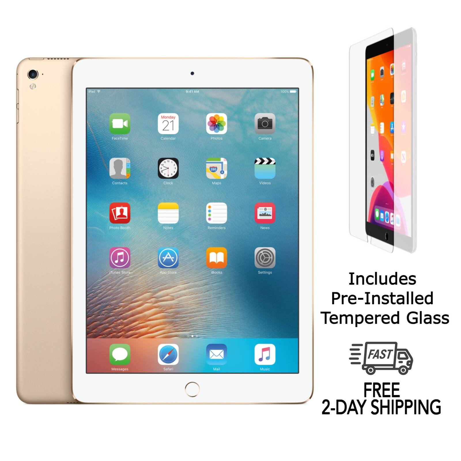 Pu 4.0 AM 007 FaceTime Monday 21 Calendar Camera Photos Contacts Clock Maps Videos News Notes Reminders Photo Booth iTunes Store App Store Books Safari Mail Settings Includes Pre-Installed Tempered Glass FREE 2-DAY SHIPPING