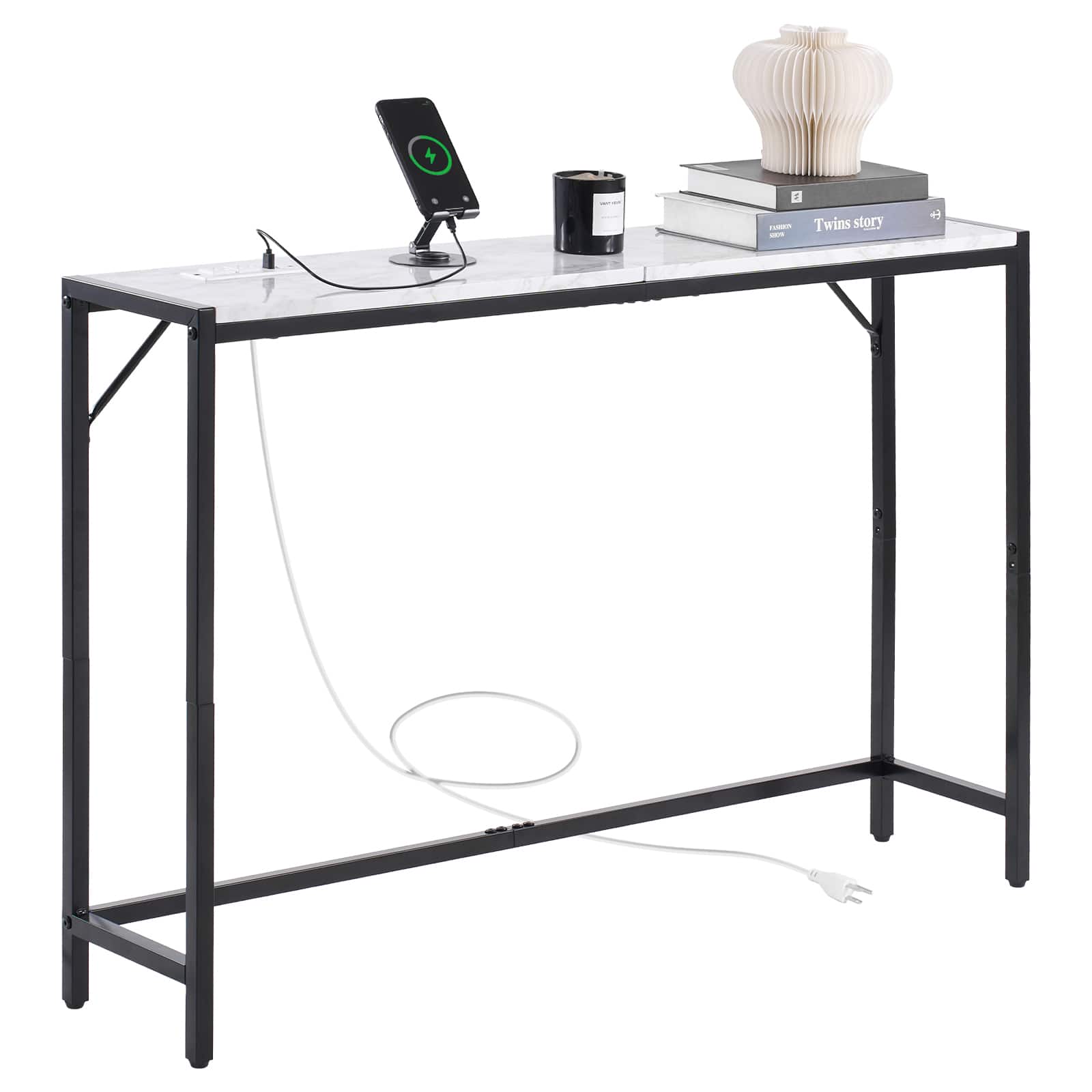VEVOR - Marble Console Table, Modern Narrow Long Console Table with Power Outlet, Thin Sofa Side Table - Q195 + MDF
